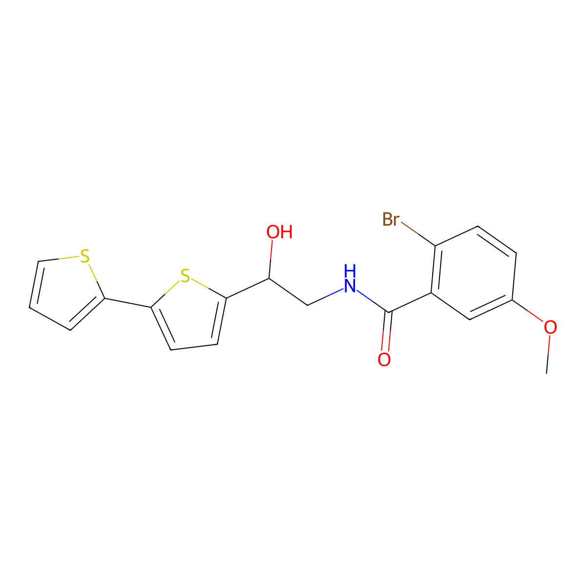 N-(2-{[2,2'-bithiophene]-5-yl}-2-hydroxyethyl)-2-bromo-5-methoxybenzamide molecular structure, CAS 2097924-85-9