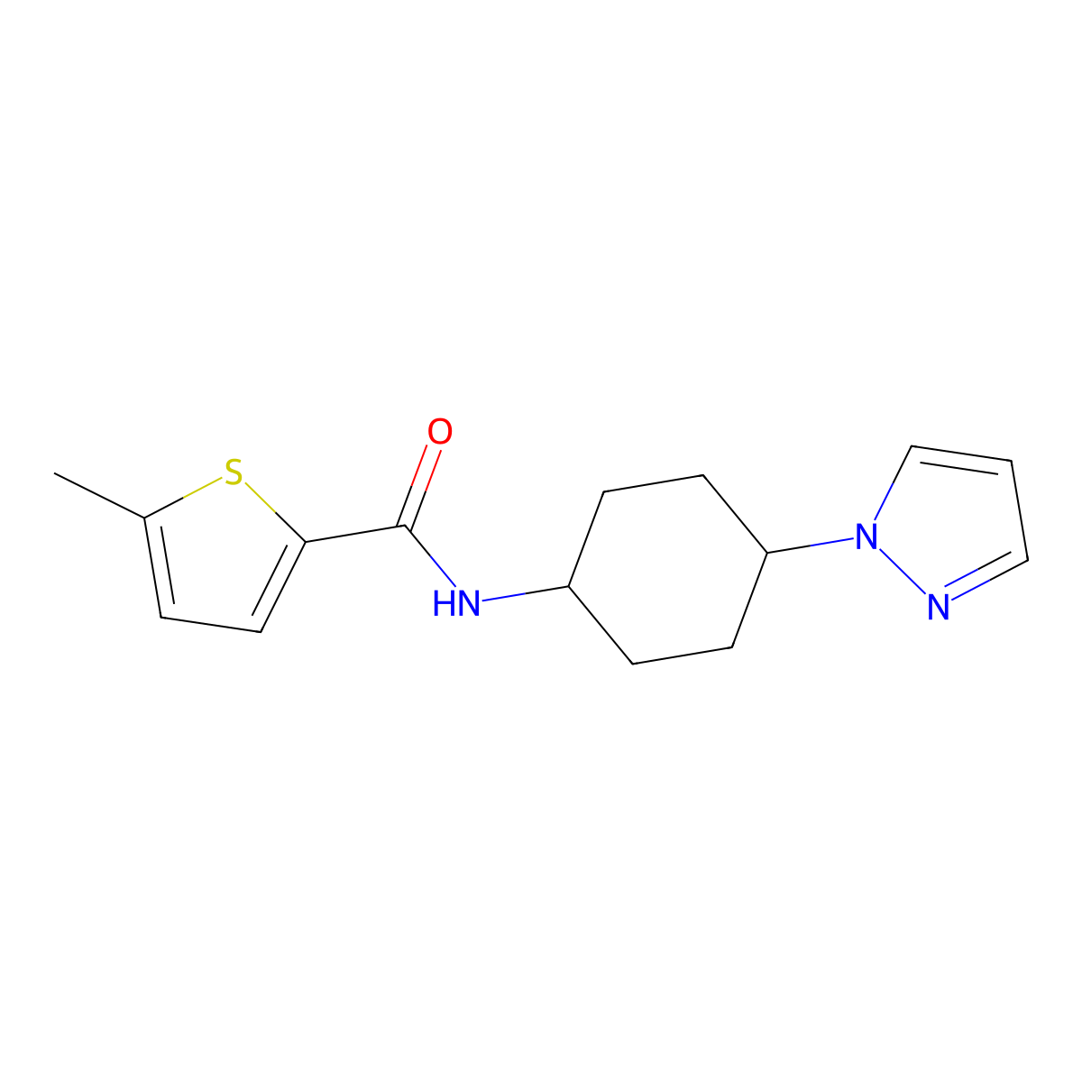 5-methyl-N-[4-(1H-pyrazol-1-yl)cyclohexyl]thiophene-2-carboxamide molecular structure, CAS 2097924-89-3