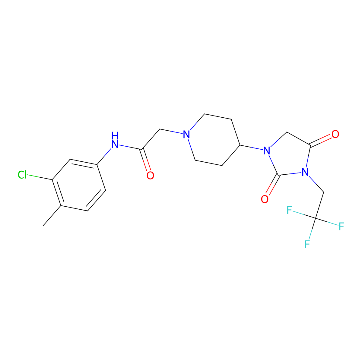 N-(3-chloro-4-methylphenyl)-2-{4-[2,4-dioxo-3-(2,2,2-trifluoroethyl)imidazolidin-1-yl]piperidin-1-yl}acetamide molecular structure, CAS 2097924-92-8