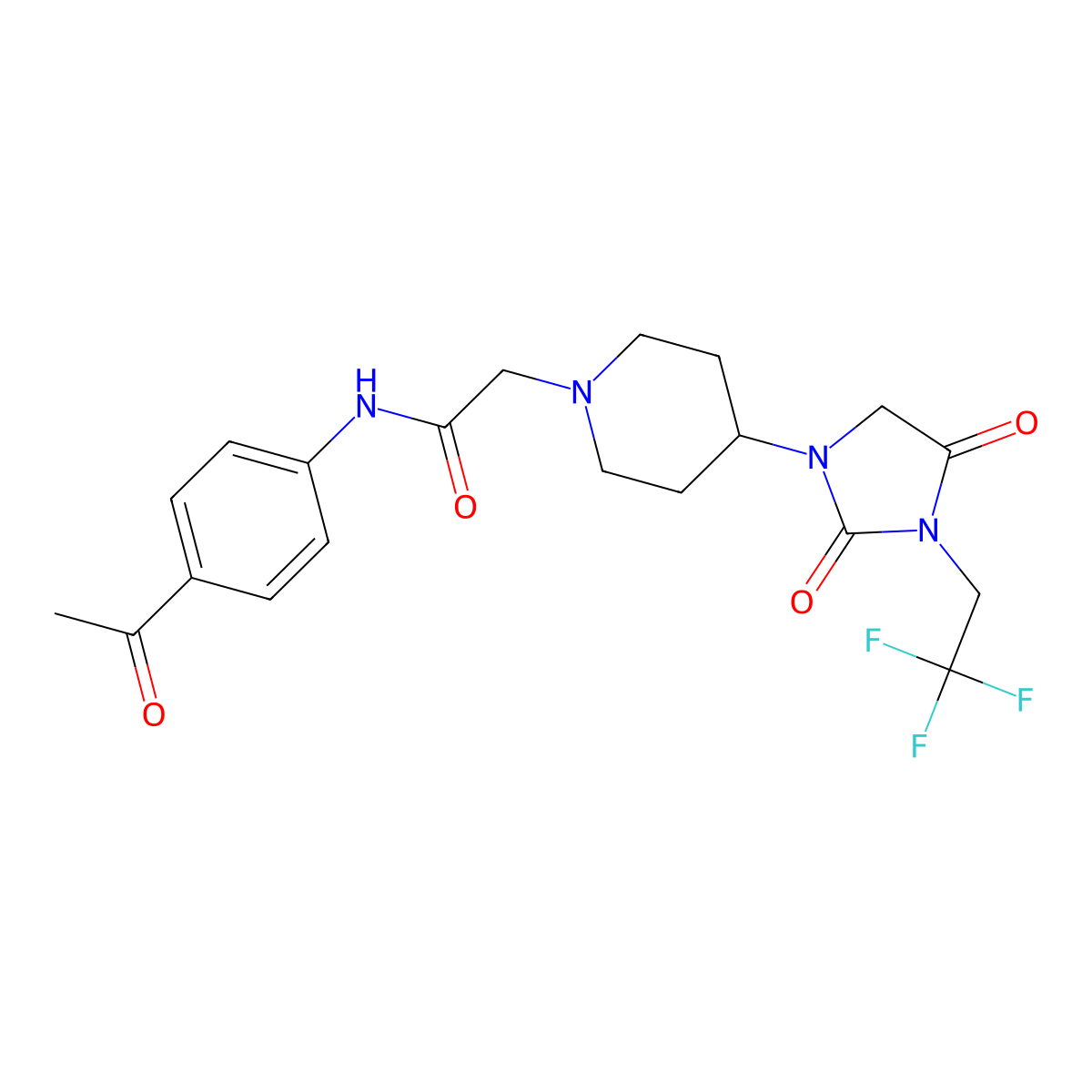 N-(4-acetylphenyl)-2-{4-[2,4-dioxo-3-(2,2,2-trifluoroethyl)imidazolidin-1-yl]piperidin-1-yl}acetamide molecular structure, CAS 2097924-99-5
