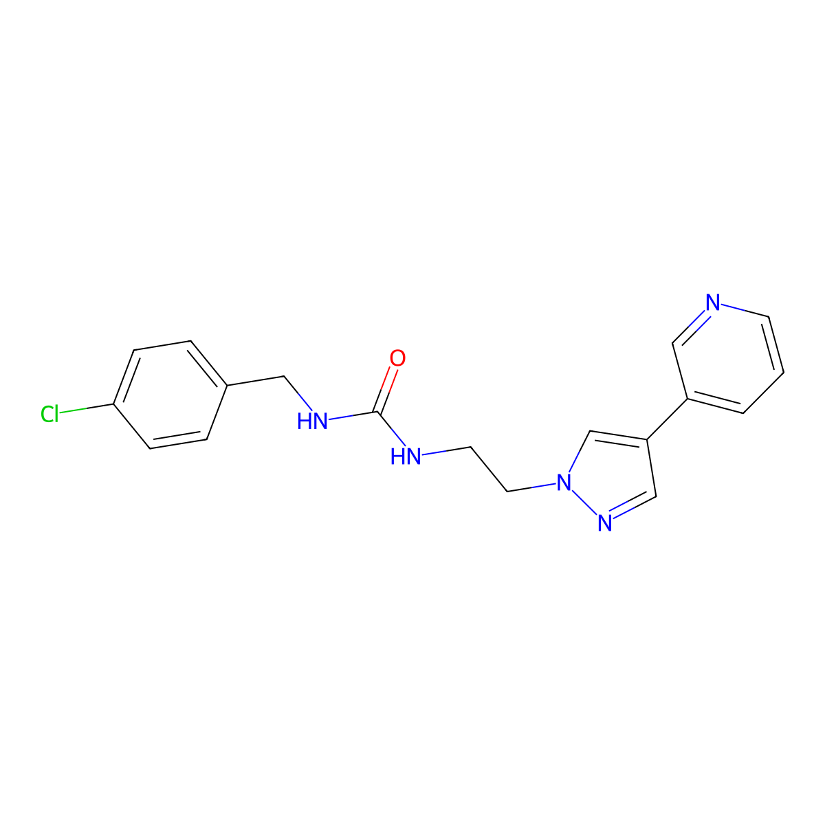 1-[(4-chlorophenyl)methyl]-3-{2-[4-(pyridin-3-yl)-1H-pyrazol-1-yl]ethyl}urea molecular structure, CAS 2097925-06-7