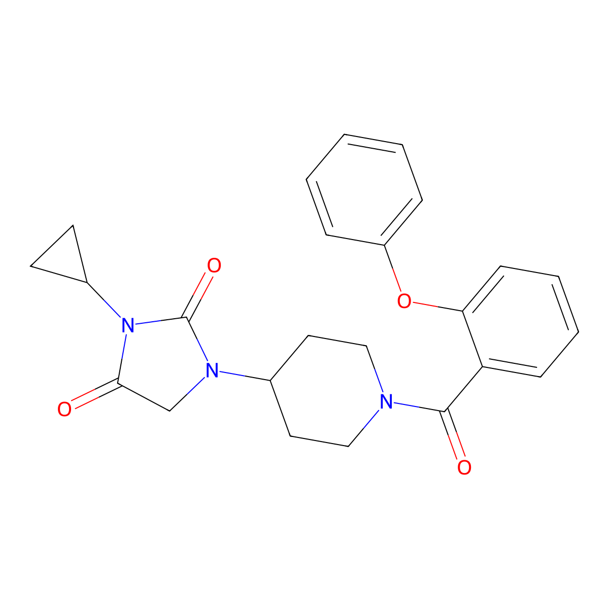 3-Cyclopropyl-1-[1-(2-phenoxybenzoyl)piperidin-4-yl]imidazolidine-2,4-dione molecular structure, CAS 2097925-09-0