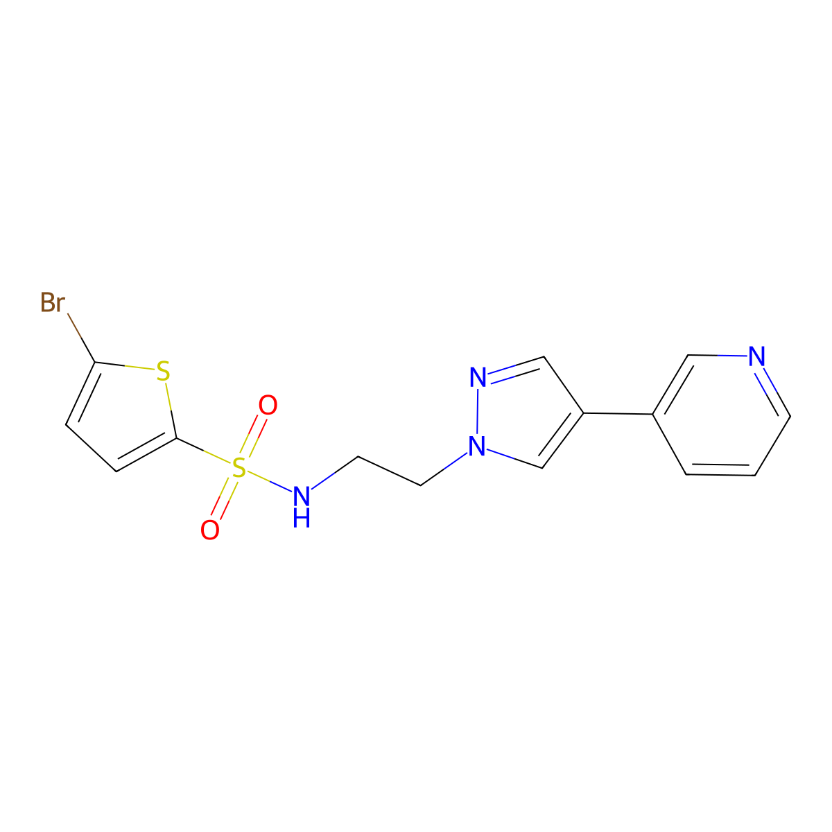 5-bromo-N-{2-[4-(pyridin-3-yl)-1H-pyrazol-1-yl]ethyl}thiophene-2-sulfonamide molecular structure, CAS 2097925-15-8
