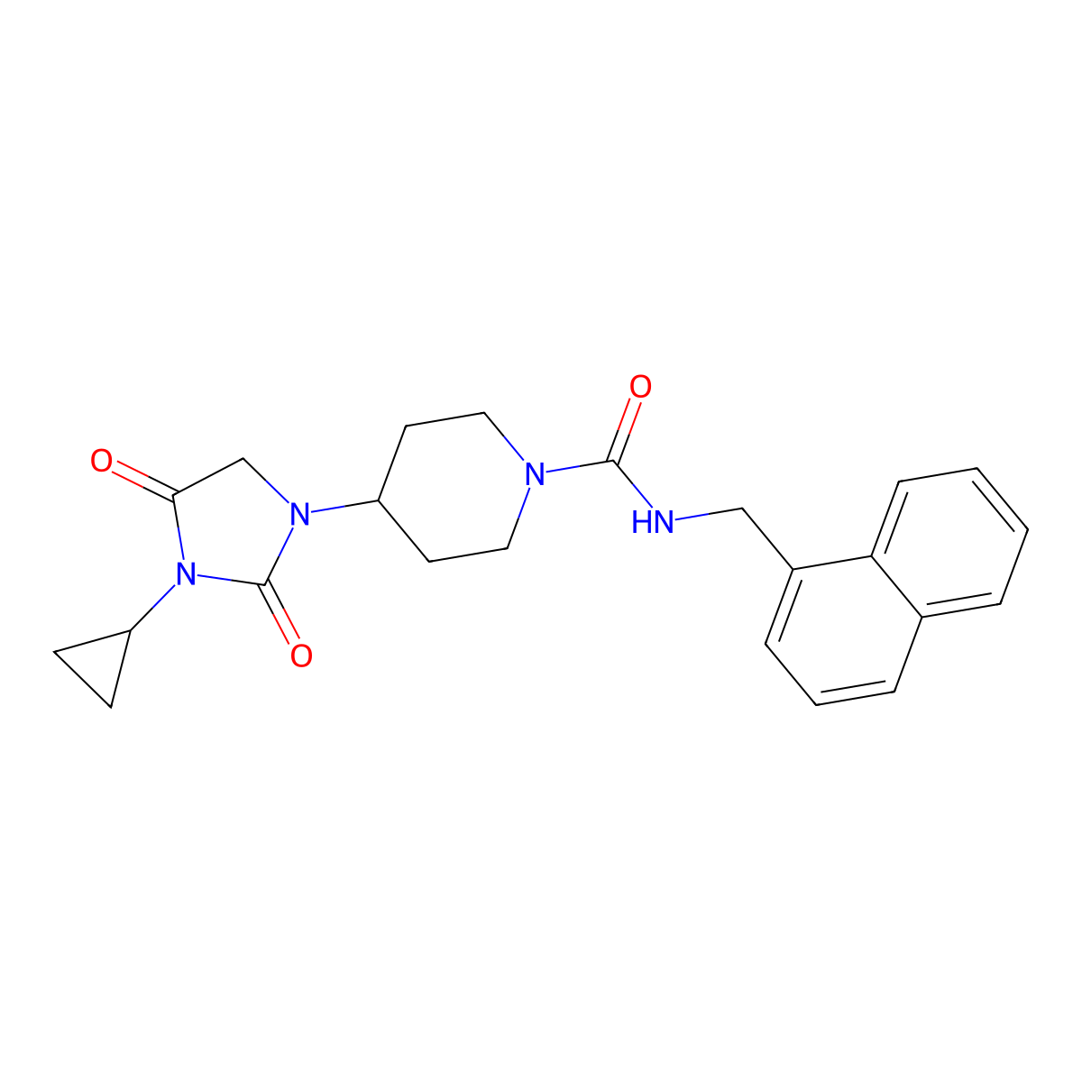 4-(3-cyclopropyl-2,4-dioxoimidazolidin-1-yl)-N-[(naphthalen-1-yl)methyl]piperidine-1-carboxamide molecular structure, CAS 2097925-19-2