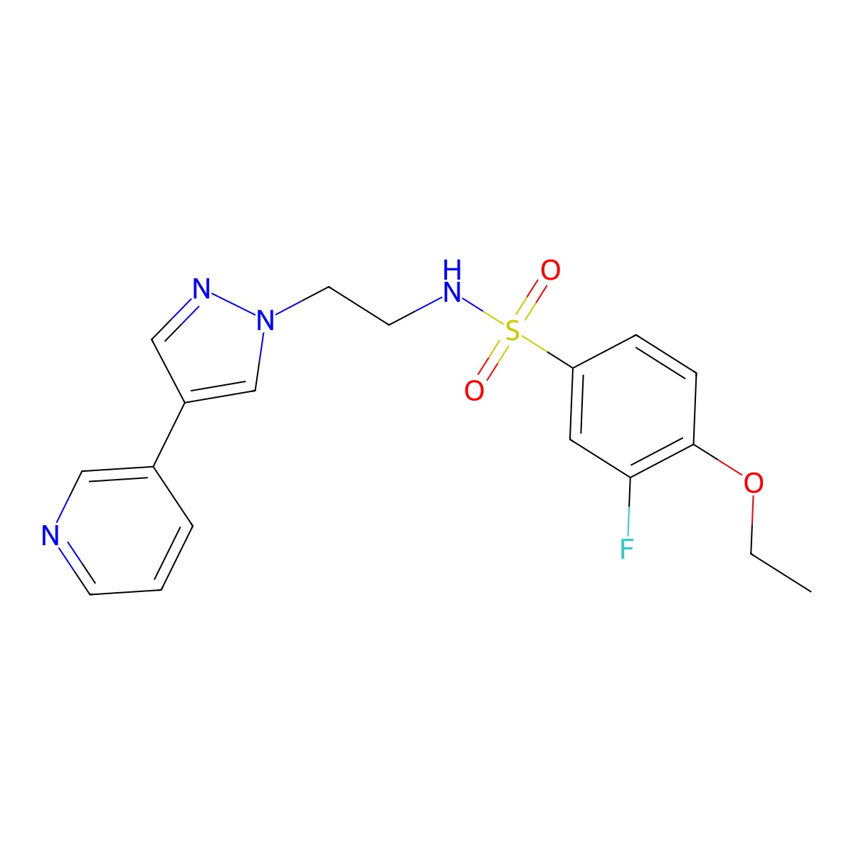 4-ethoxy-3-fluoro-N-{2-[4-(pyridin-3-yl)-1H-pyrazol-1-yl]ethyl}benzene-1-sulfonamide molecular structure, CAS 2097925-24-9