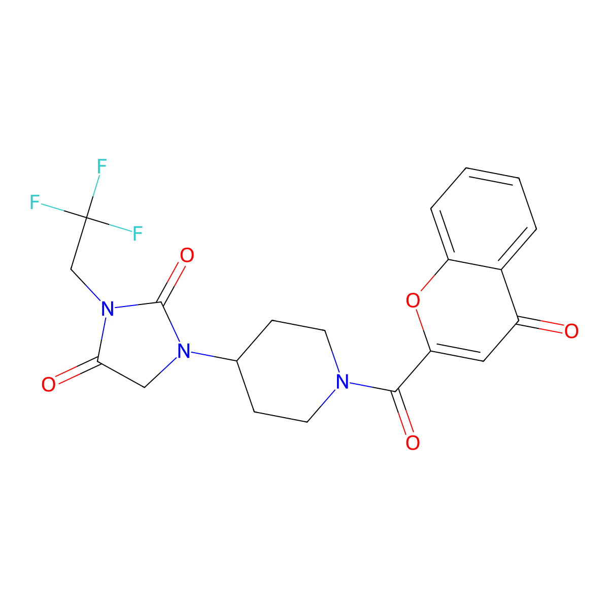 1-[1-(4-oxo-4H-chromene-2-carbonyl)piperidin-4-yl]-3-(2,2,2-trifluoroethyl)imidazolidine-2,4-dione molecular structure, CAS 2097925-28-3