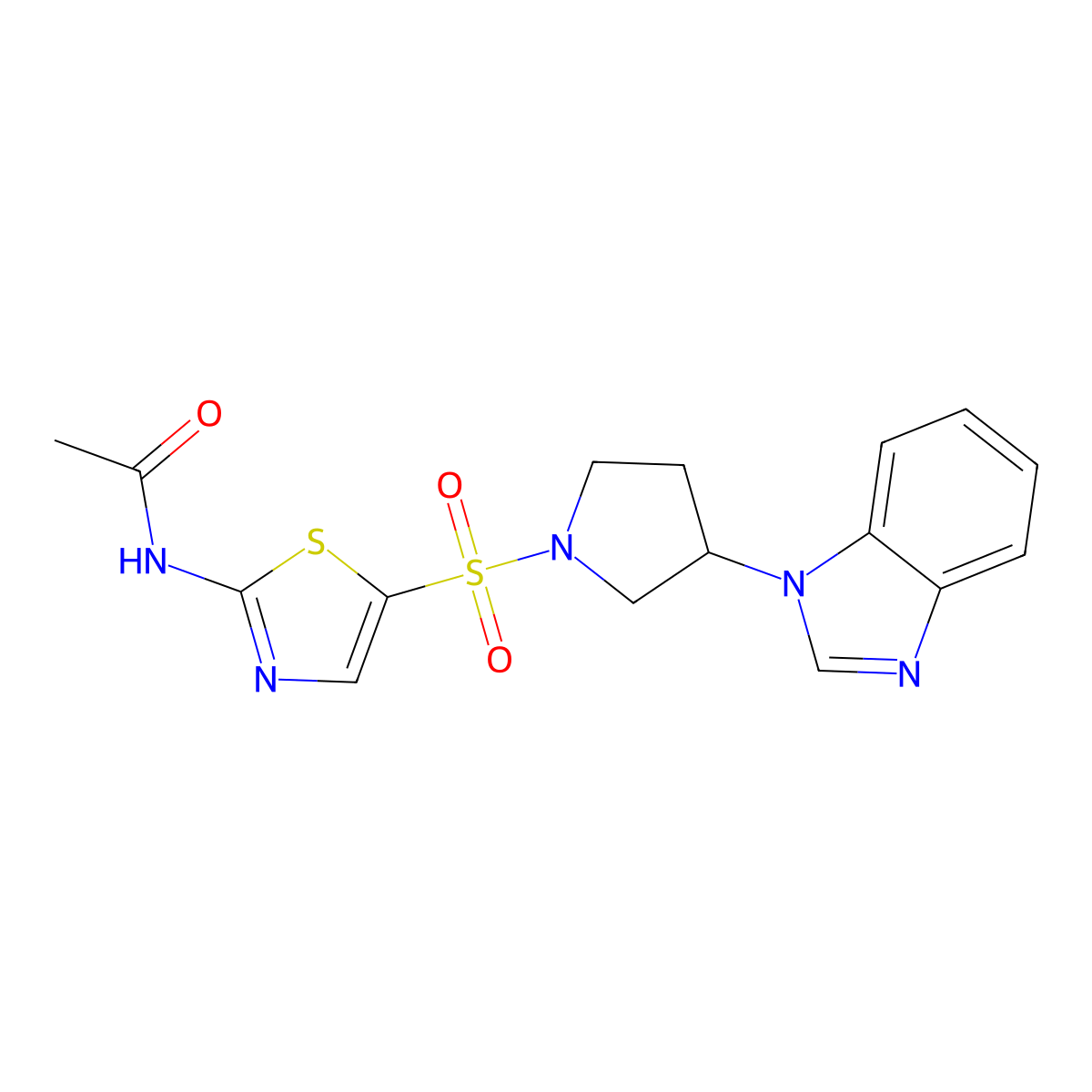 N-(5-((3-(1H-benzo[d]imidazol-1-yl)pyrrolidin-1-yl)sulfonyl)thiazol-2-yl)acetamide molecular structure, CAS 2097925-31-8