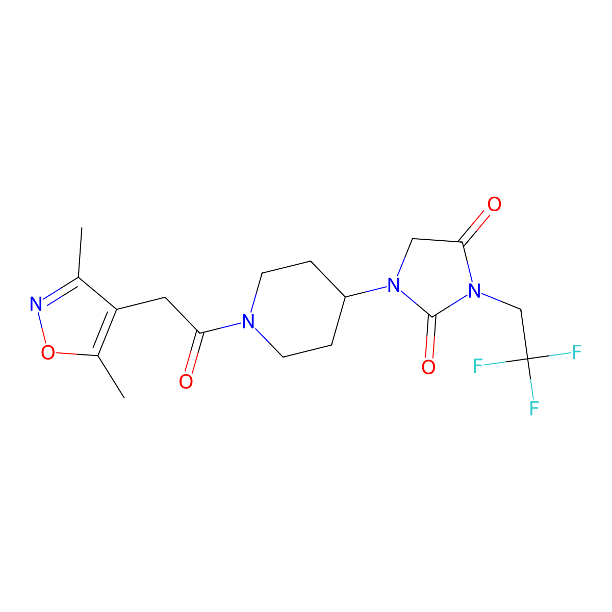 1-{1-[2-(3,5-Dimethyl-1,2-oxazol-4-yl)acetyl]piperidin-4-yl}-3-(2,2,2-trifluoroethyl)imidazolidine-2,4-dione molecular structure, CAS 2097925-32-9