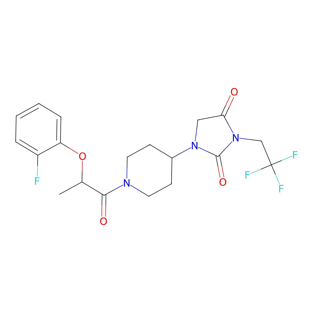 1-{1-[2-(2-Fluorophenoxy)propanoyl]piperidin-4-yl}-3-(2,2,2-trifluoroethyl)imidazolidine-2,4-dione molecular structure, CAS 2097925-36-3