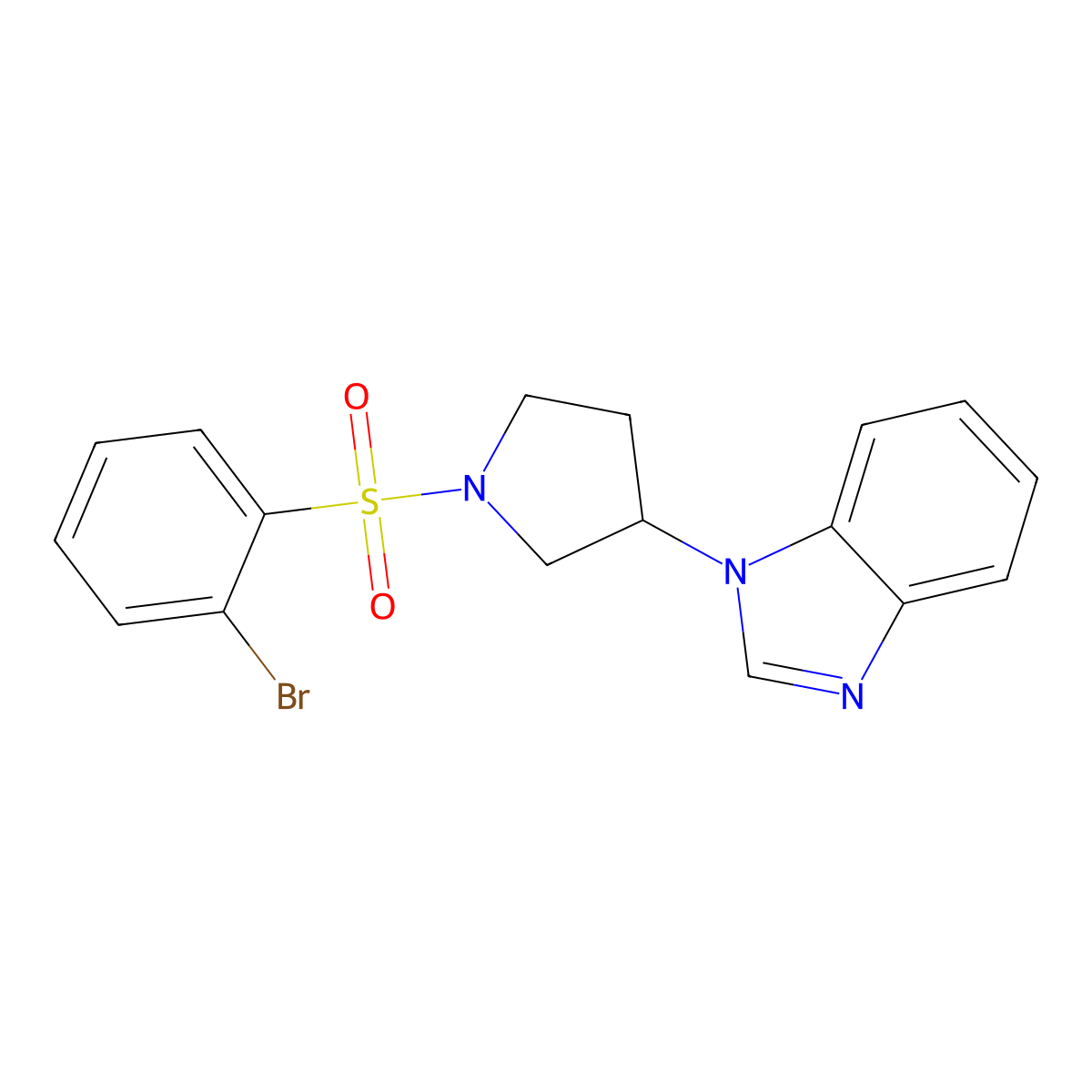 1-(1-((2-bromophenyl)sulfonyl)pyrrolidin-3-yl)-1H-benzo[d]imidazole molecular structure, CAS 2097925-40-9
