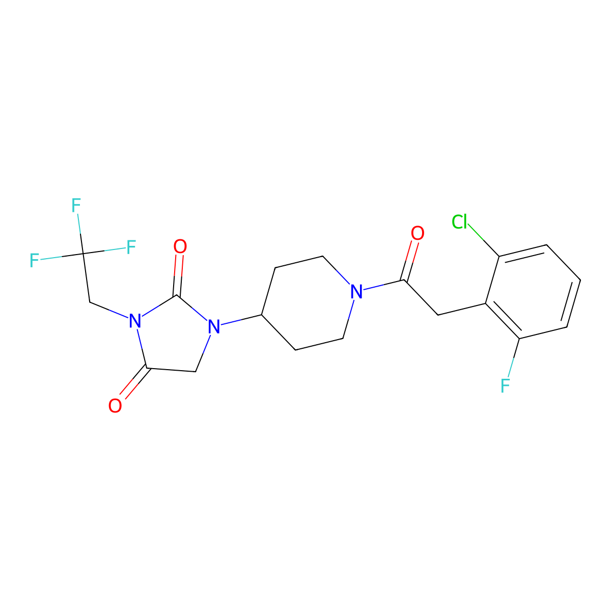 1-{1-[2-(2-Chloro-6-fluorophenyl)acetyl]piperidin-4-yl}-3-(2,2,2-trifluoroethyl)imidazolidine-2,4-dione molecular structure, CAS 2097925-41-0