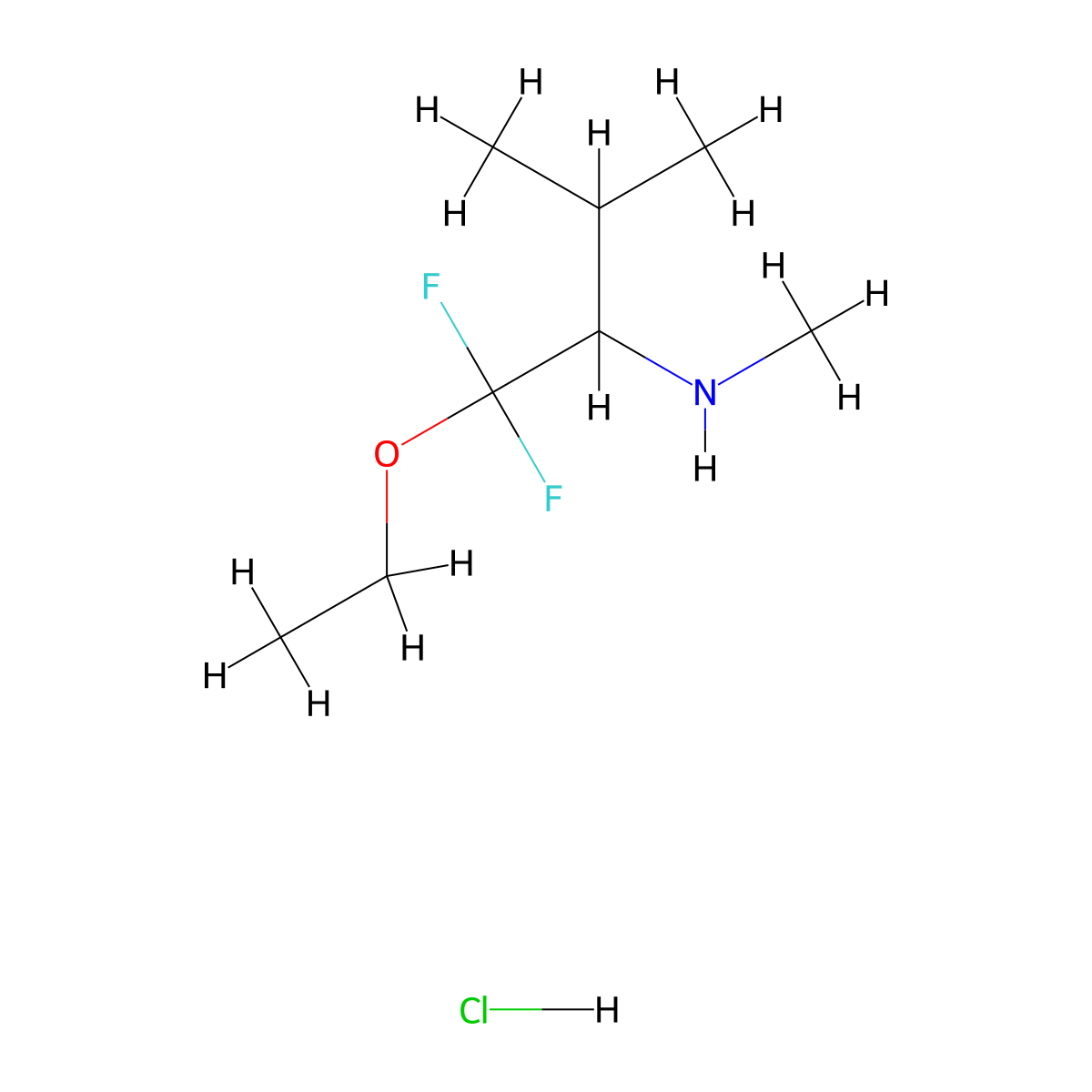 (1-Ethoxy-1,1-difluoro-3-methylbutan-2-yl)(methyl)amine hydrochloride molecular structure, CAS 2097925-43-2