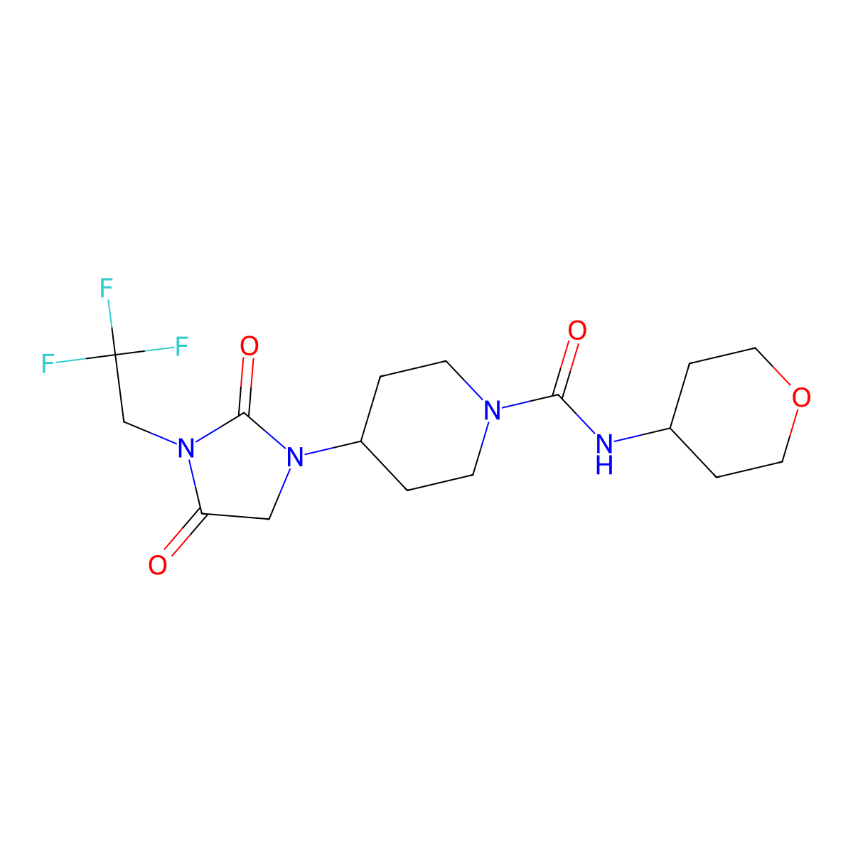 4-[2,4-dioxo-3-(2,2,2-trifluoroethyl)imidazolidin-1-yl]-N-(oxan-4-yl)piperidine-1-carboxamide molecular structure, CAS 2097925-55-6
