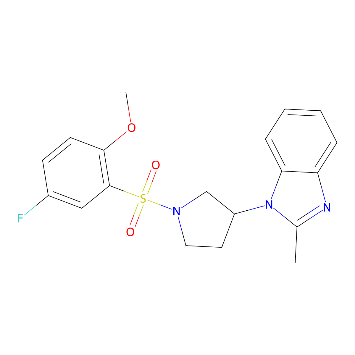 1-(1-((5-fluoro-2-methoxyphenyl)sulfonyl)pyrrolidin-3-yl)-2-methyl-1H-benzo[d]imidazole molecular structure, CAS 2097925-56-7