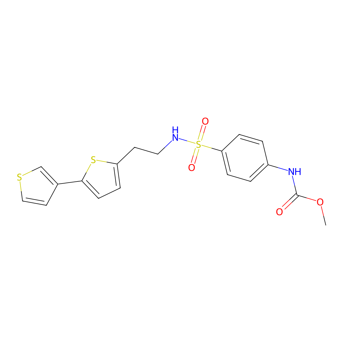 methyl N-{4-[(2-{[2,3'-bithiophene]-5-yl}ethyl)sulfamoyl]phenyl}carbamate molecular structure, CAS 2097925-57-8
