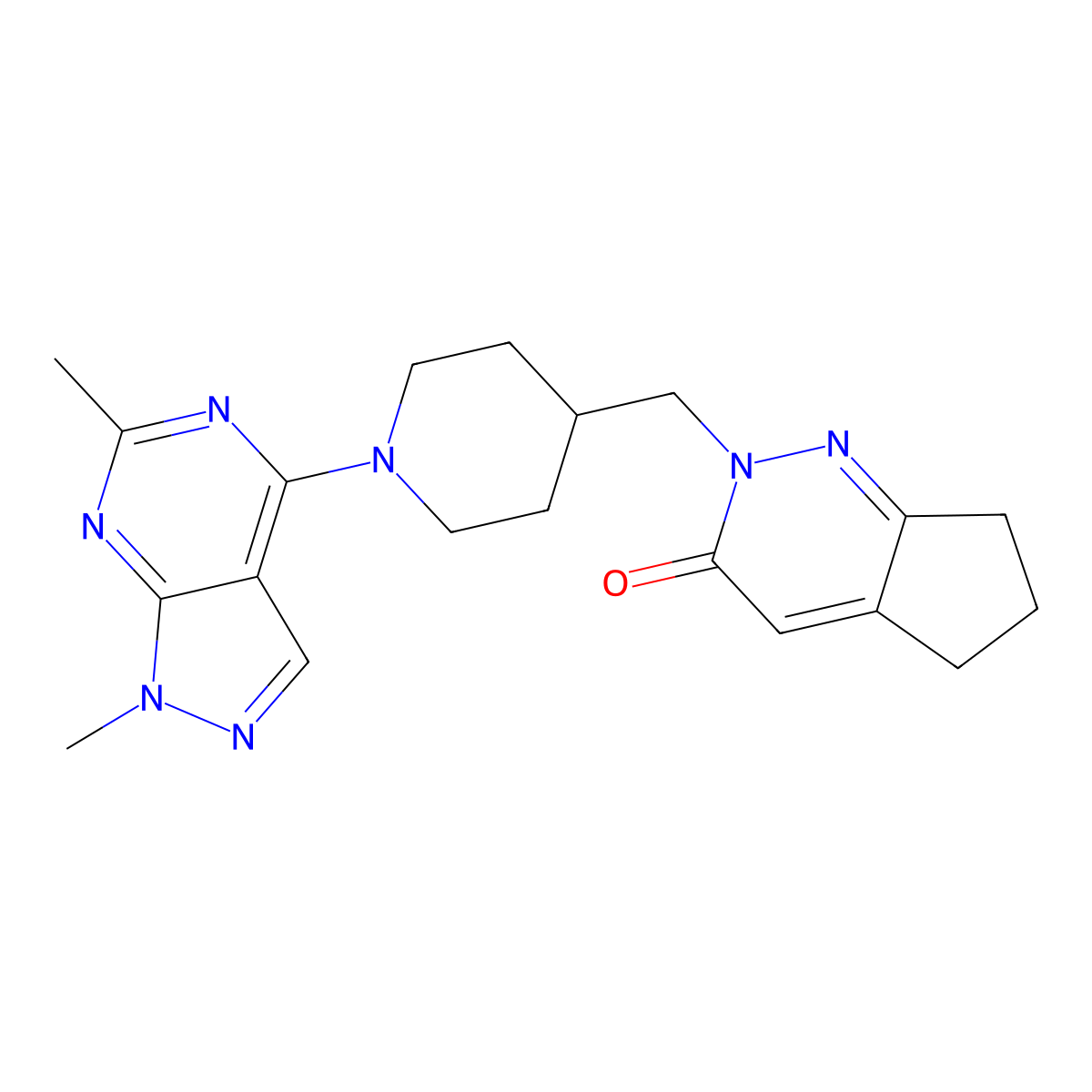 2-[(1-{1,6-dimethyl-1H-pyrazolo[3,4-d]pyrimidin-4-yl}piperidin-4-yl)methyl]-2H,3H,5H,6H,7H-cyclopenta[c]pyridazin-3-one molecular structure, CAS 2097925-60-3