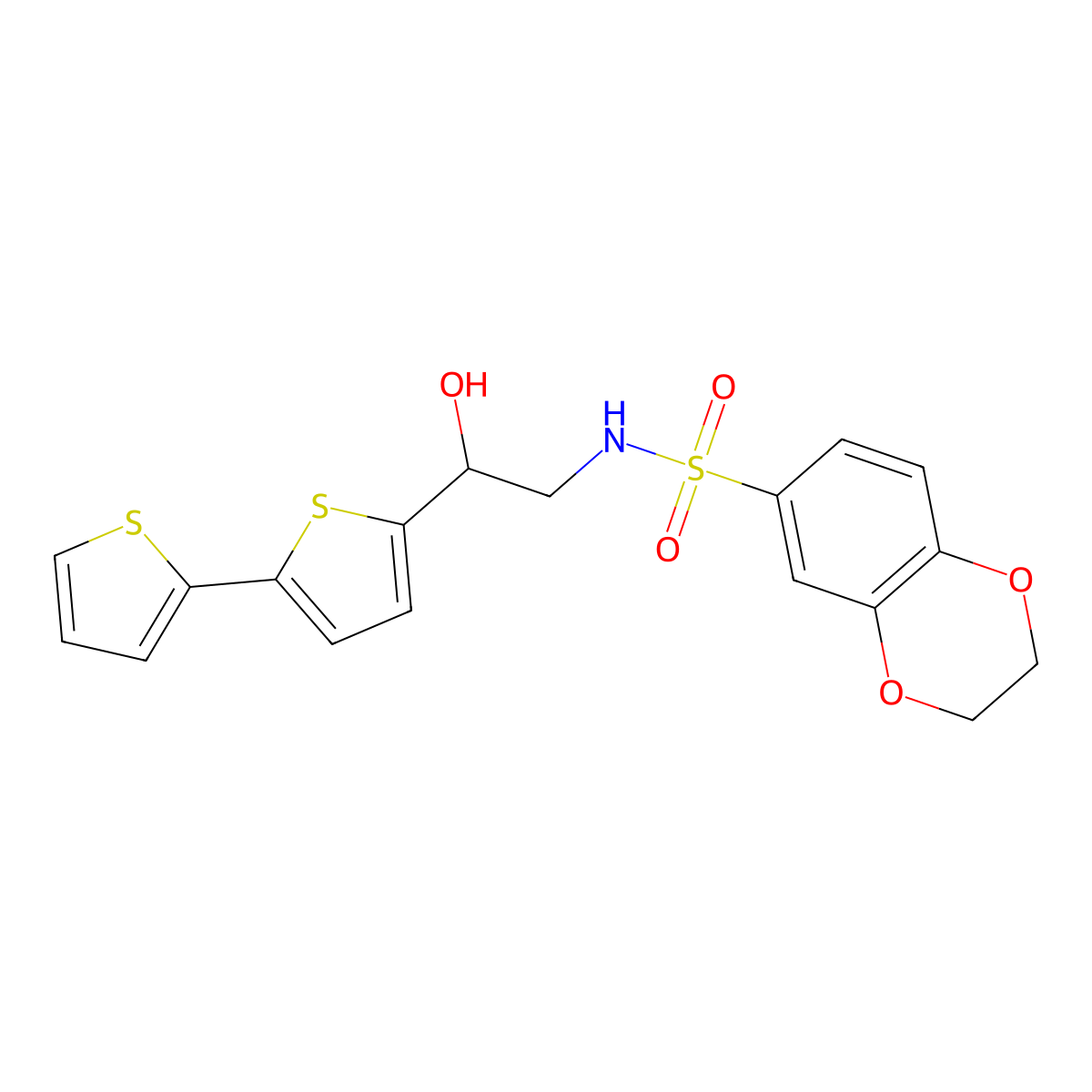 2-{[2,2'-bithiophene]-5-yl}-S-(2,3-dihydro-1,4-benzodioxin-6-yl)-2-hydroxyethane-1-sulfonamido molecular structure, CAS 2097925-62-5