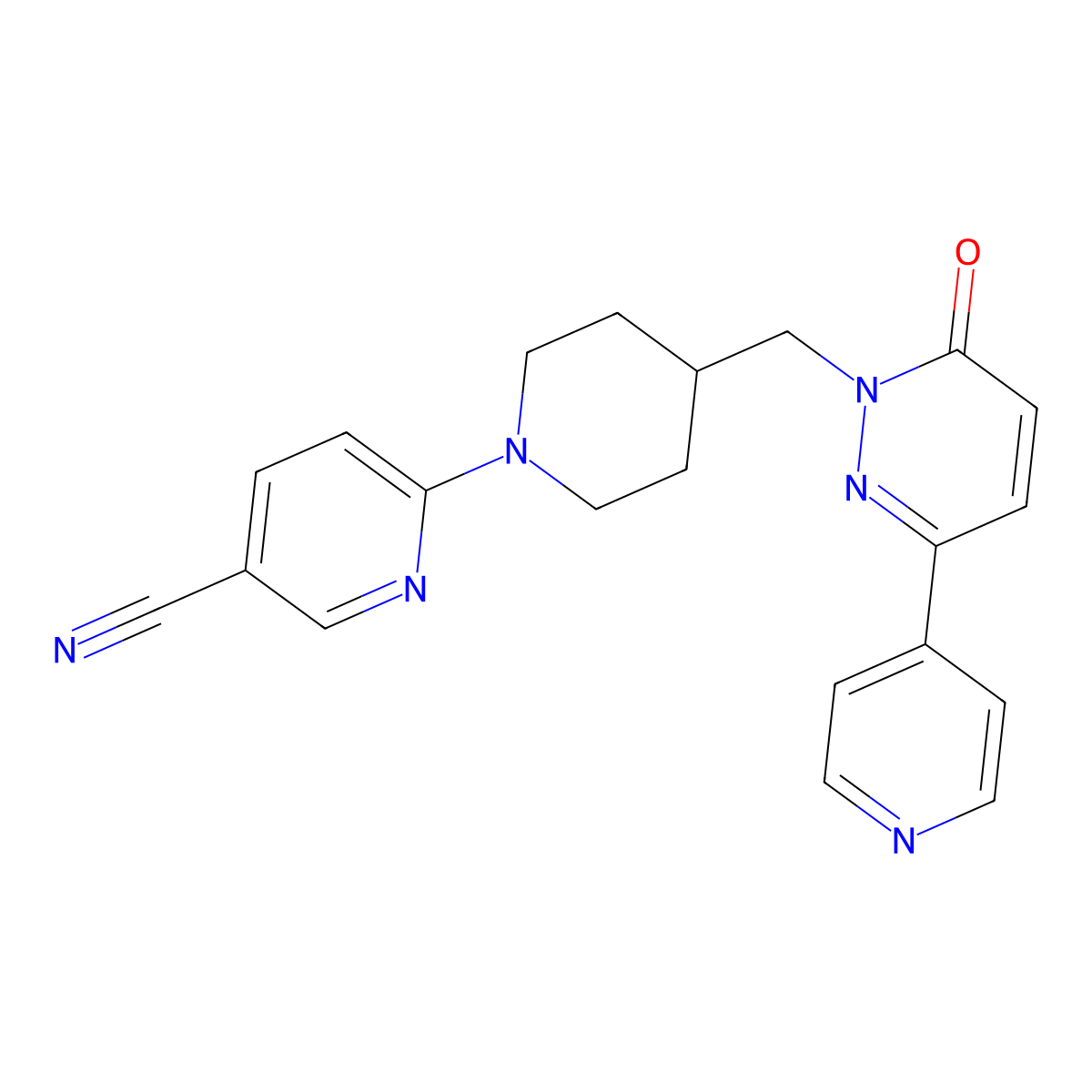 6-(4-{[6-Oxo-3-(pyridin-4-yl)-1,6-dihydropyridazin-1-yl]methyl}piperidin-1-yl)pyridine-3-carbonitrile molecular structure, CAS 2097925-64-7