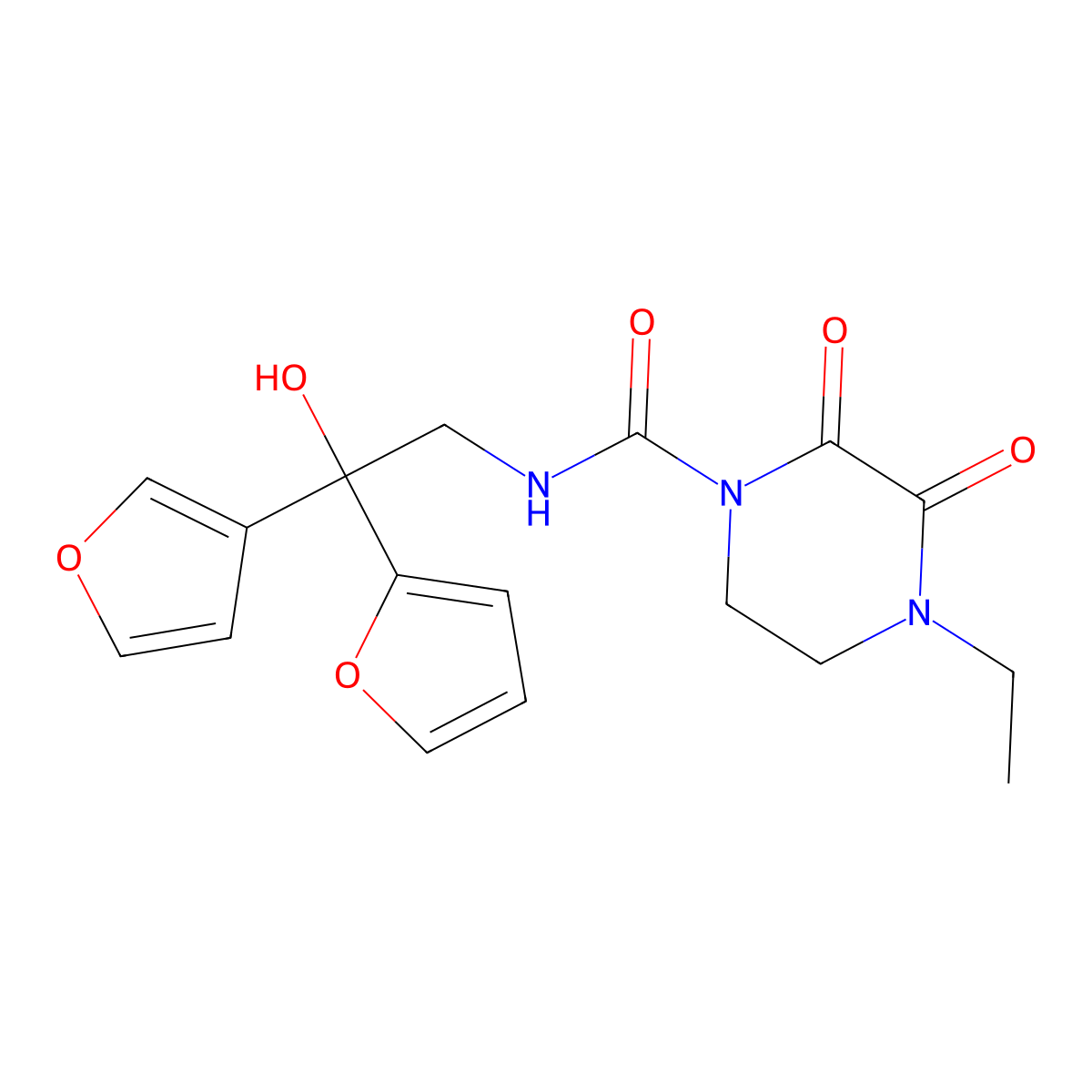 4-ethyl-N-[2-(furan-2-yl)-2-(furan-3-yl)-2-hydroxyethyl]-2,3-dioxopiperazine-1-carboxamide molecular structure, CAS 2097925-65-8