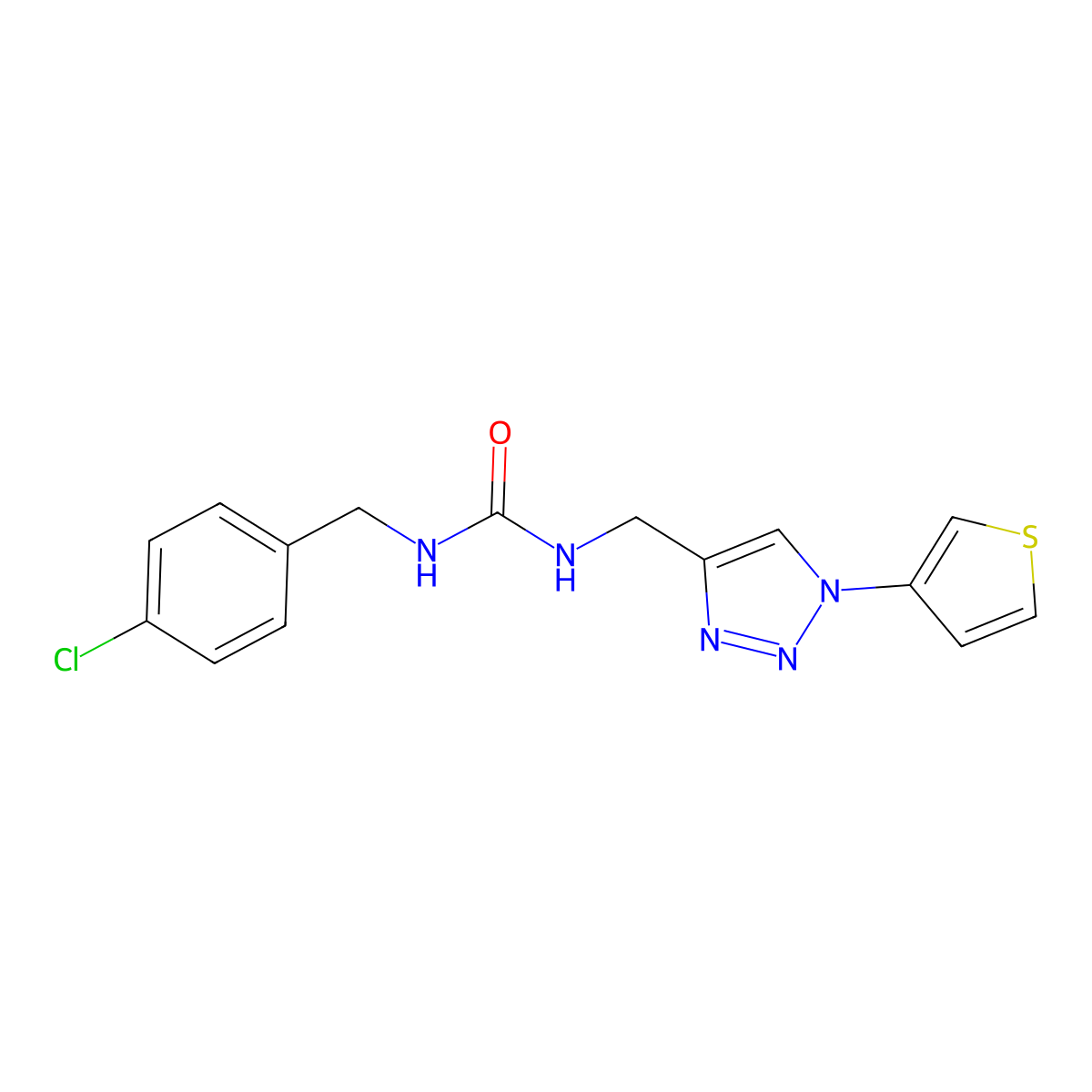 1-(4-chlorobenzyl)-3-((1-(thiophen-3-yl)-1H-1,2,3-triazol-4-yl)methyl)urea molecular structure, CAS 2097925-71-6