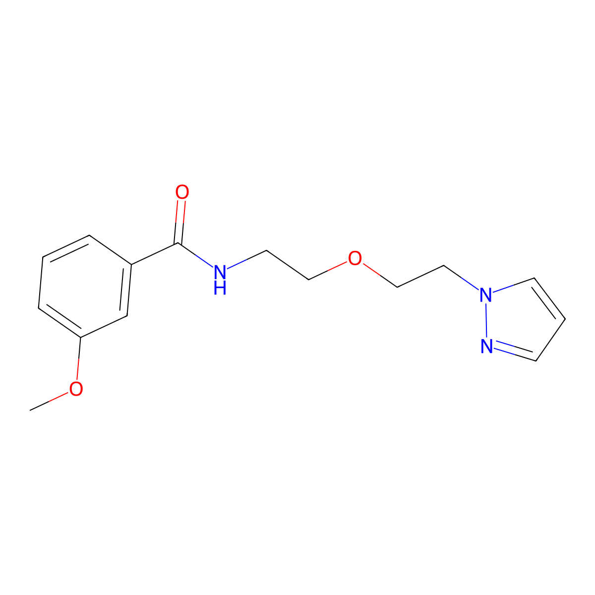 3-methoxy-N-{2-[2-(1H-pyrazol-1-yl)ethoxy]ethyl}benzamide molecular structure, CAS 2097925-74-9