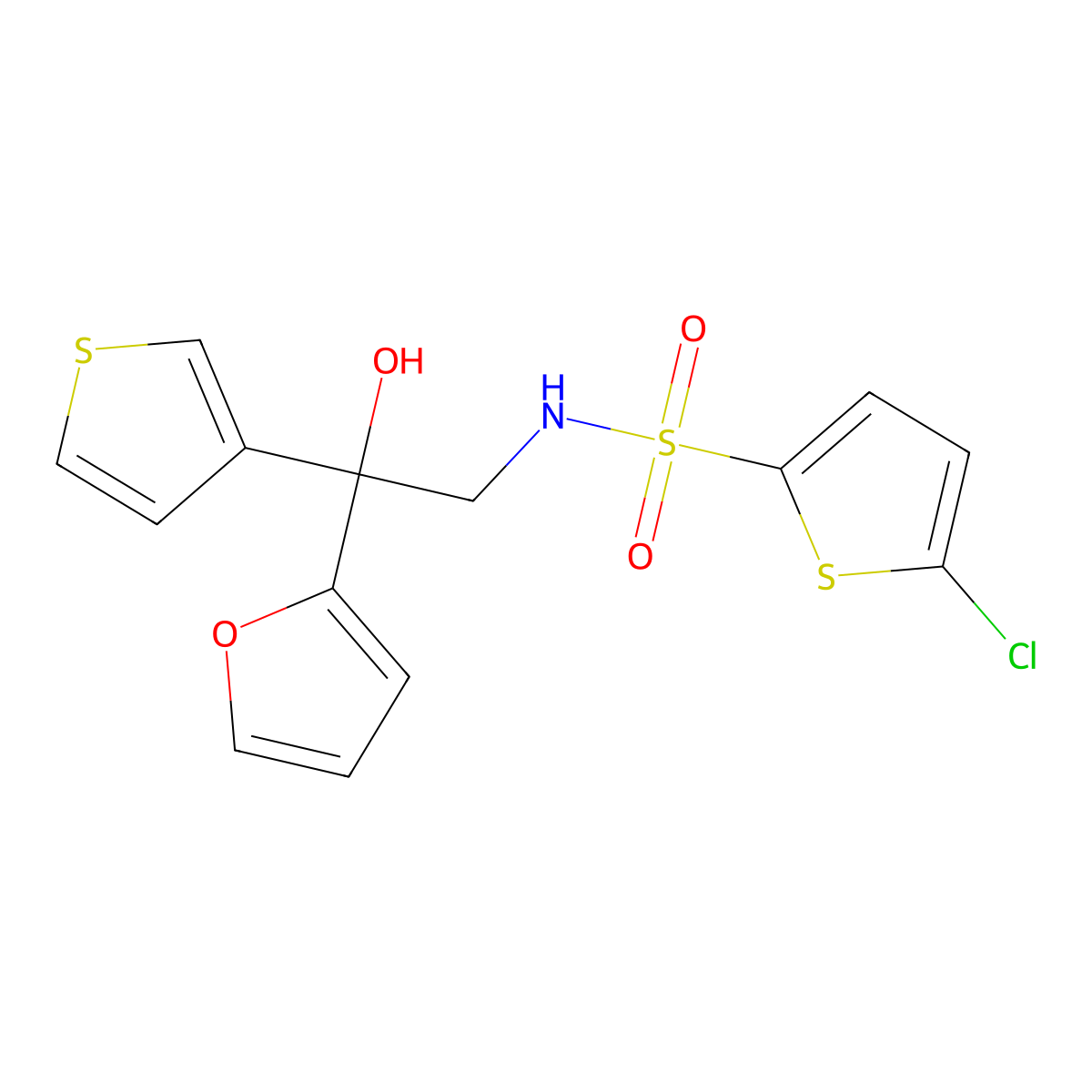 5-chloro-N-[2-(furan-2-yl)-2-hydroxy-2-(thiophen-3-yl)ethyl]thiophene-2-sulfonamide molecular structure, CAS 2097925-80-7