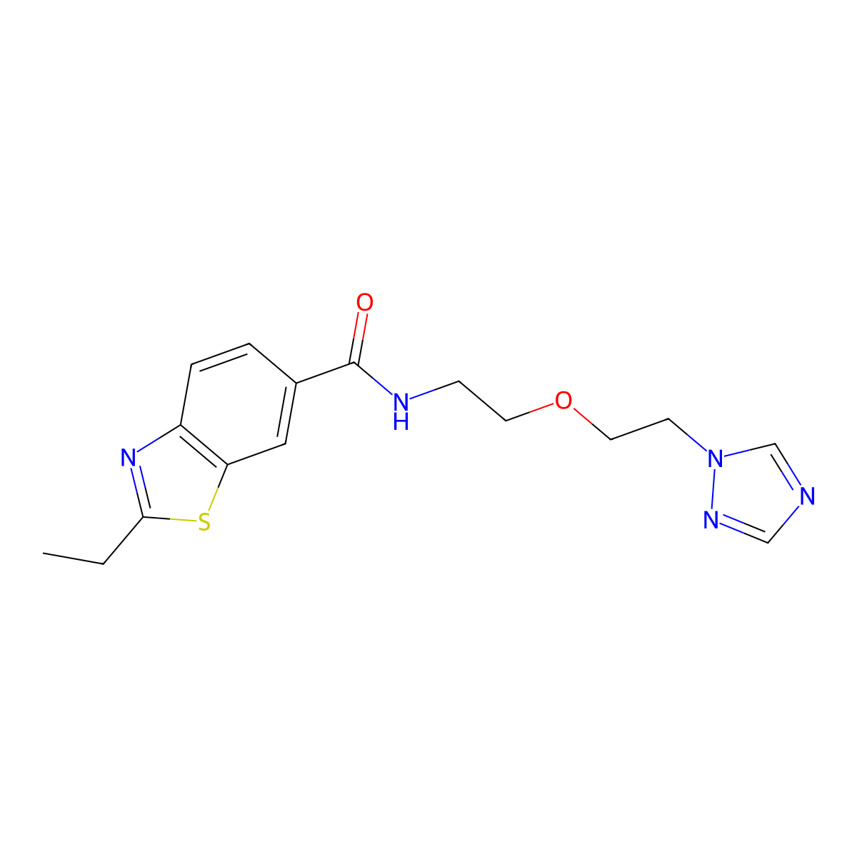 2-ethyl-N-{2-[2-(1H-1,2,4-triazol-1-yl)ethoxy]ethyl}-1,3-benzothiazole-6-carboxamide molecular structure, CAS 2097925-82-9