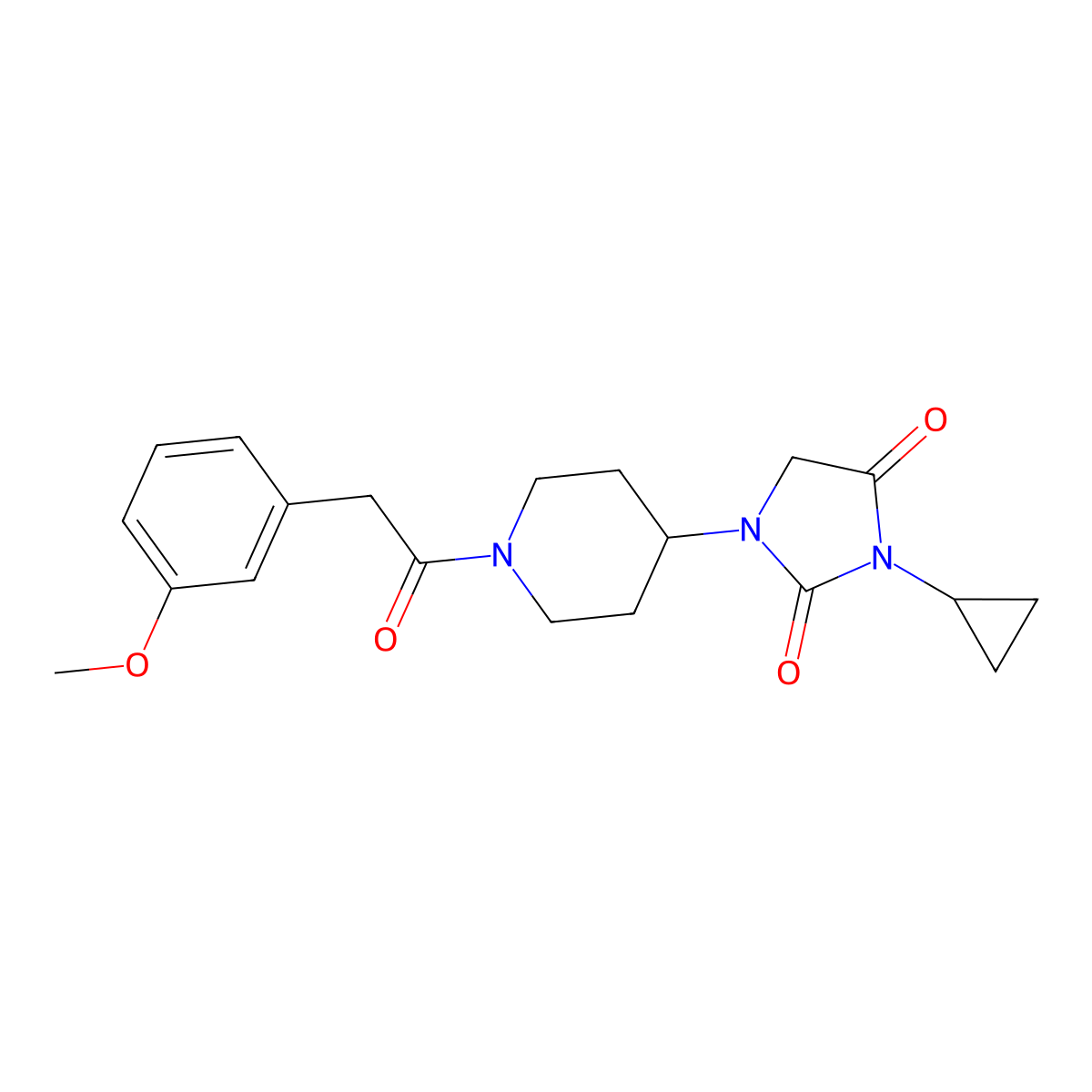 3-Cyclopropyl-1-{1-[2-(3-methoxyphenyl)acetyl]piperidin-4-yl}imidazolidine-2,4-dione molecular structure, CAS 2097925-87-4
