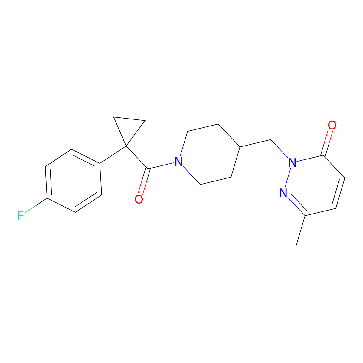 2-({1-[1-(4-Fluorophenyl)cyclopropanecarbonyl]piperidin-4-yl}methyl)-6-methyl-2,3-dihydropyridazin-3-one molecular structure, CAS 2097925-98-7