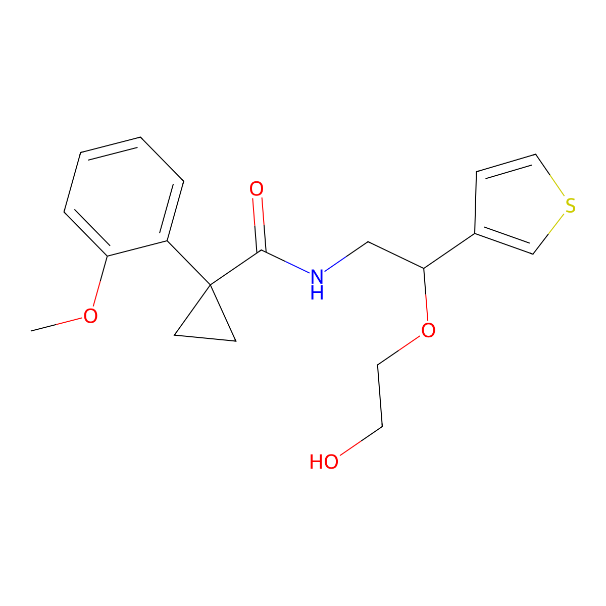 N-[2-(2-hydroxyethoxy)-2-(thiophen-3-yl)ethyl]-1-(2-methoxyphenyl)cyclopropane-1-carboxamide molecular structure, CAS 2097925-99-8