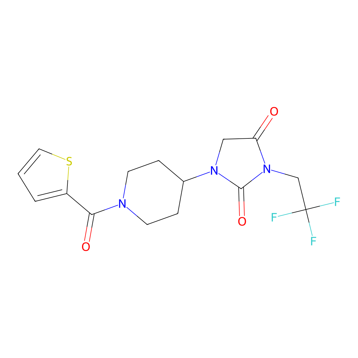1-[1-(Thiophene-2-carbonyl)piperidin-4-yl]-3-(2,2,2-trifluoroethyl)imidazolidine-2,4-dione molecular structure, CAS 2097926-06-0