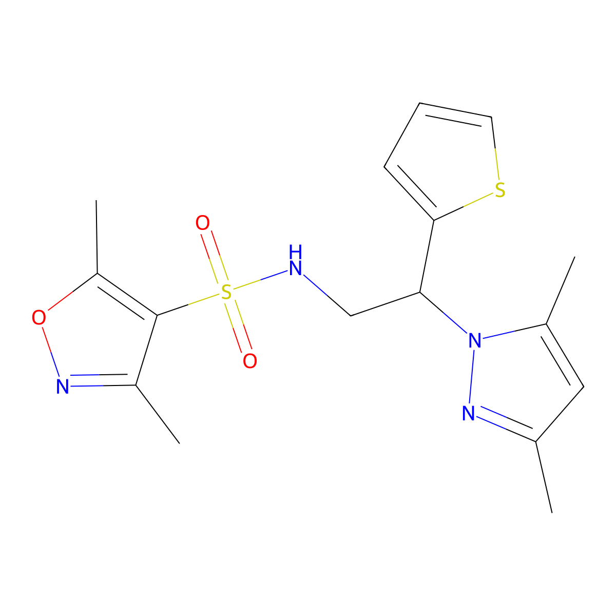 N-(2-(3,5-dimethyl-1H-pyrazol-1-yl)-2-(thiophen-2-yl)ethyl)-3,5-dimethylisoxazole-4-sulfonamide molecular structure, CAS 2097926-13-9
