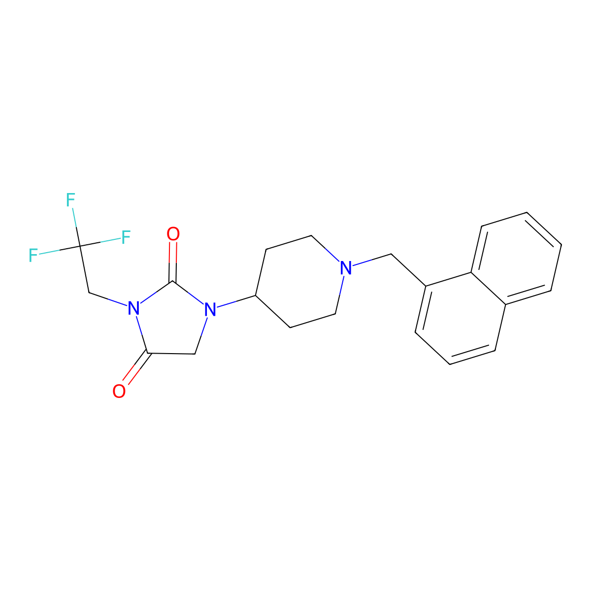 1-{1-[(Naphthalen-1-yl)methyl]piperidin-4-yl}-3-(2,2,2-trifluoroethyl)imidazolidine-2,4-dione molecular structure, CAS 2097926-16-2
