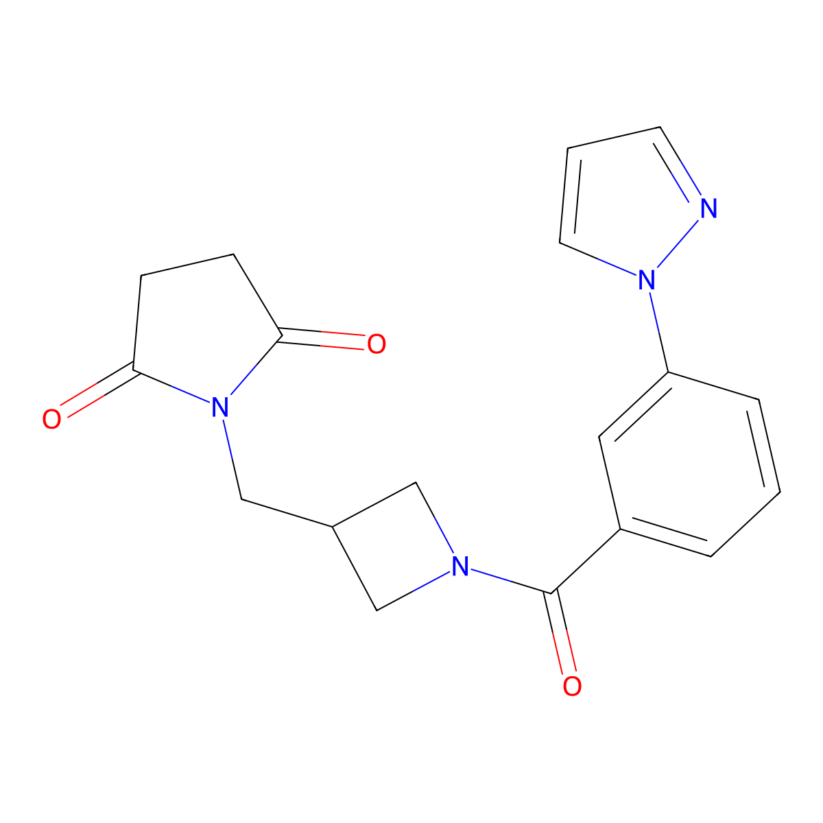 1-({1-[3-(1H-pyrazol-1-yl)benzoyl]azetidin-3-yl}methyl)pyrrolidine-2,5-dione molecular structure, CAS 2097926-20-8
