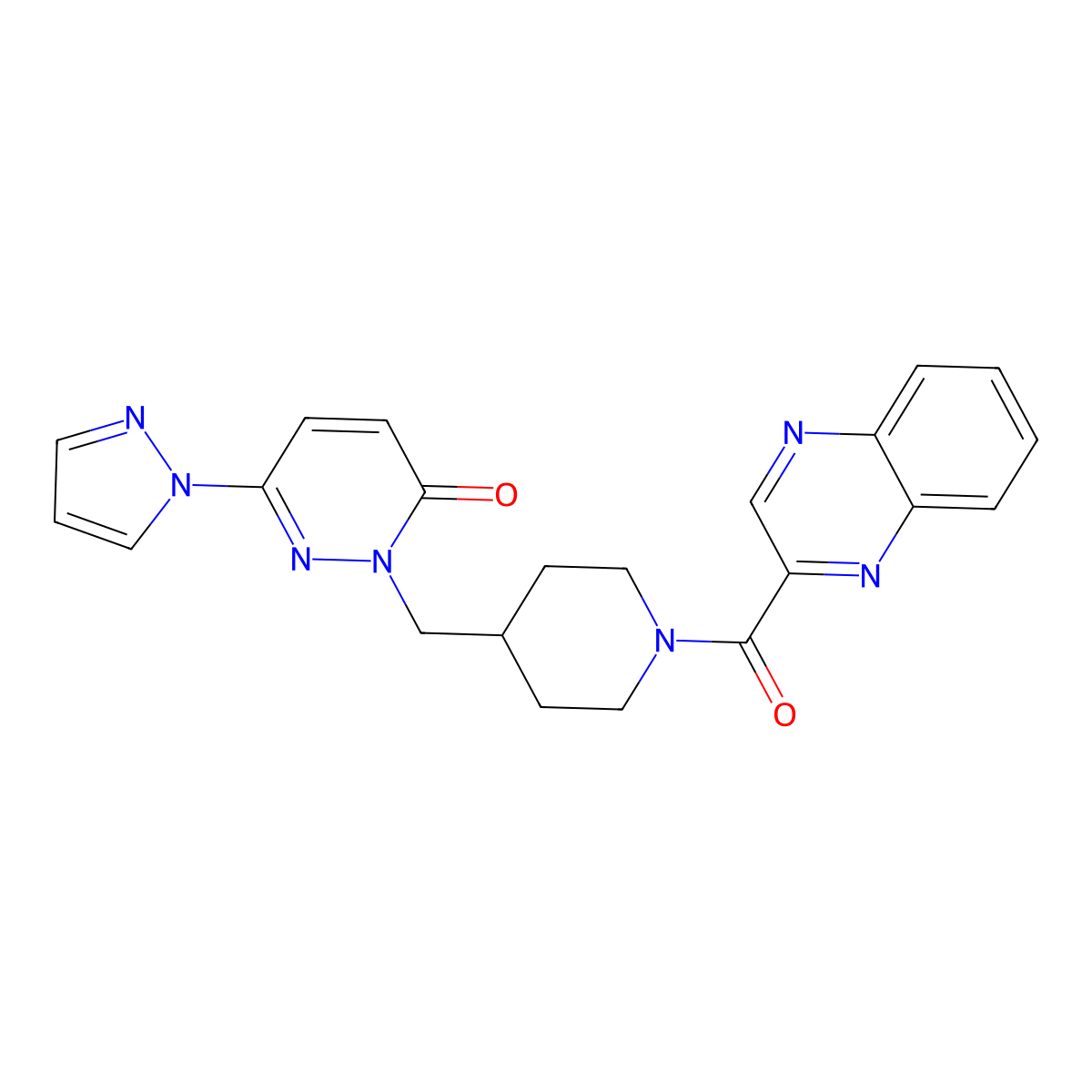 6-(1H-pyrazol-1-yl)-2-{[1-(quinoxaline-2-carbonyl)piperidin-4-yl]methyl}-2,3-dihydropyridazin-3-one molecular structure, CAS 2097926-21-9