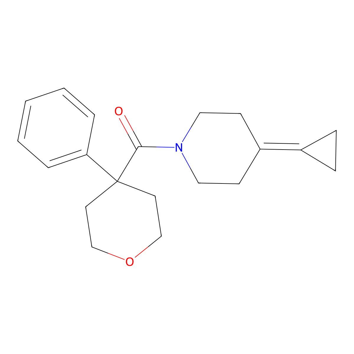 (4-cyclopropylidenepiperidin-1-yl)(4-phenyltetrahydro-2H-pyran-4-yl)methanone molecular structure, CAS 2097926-22-0