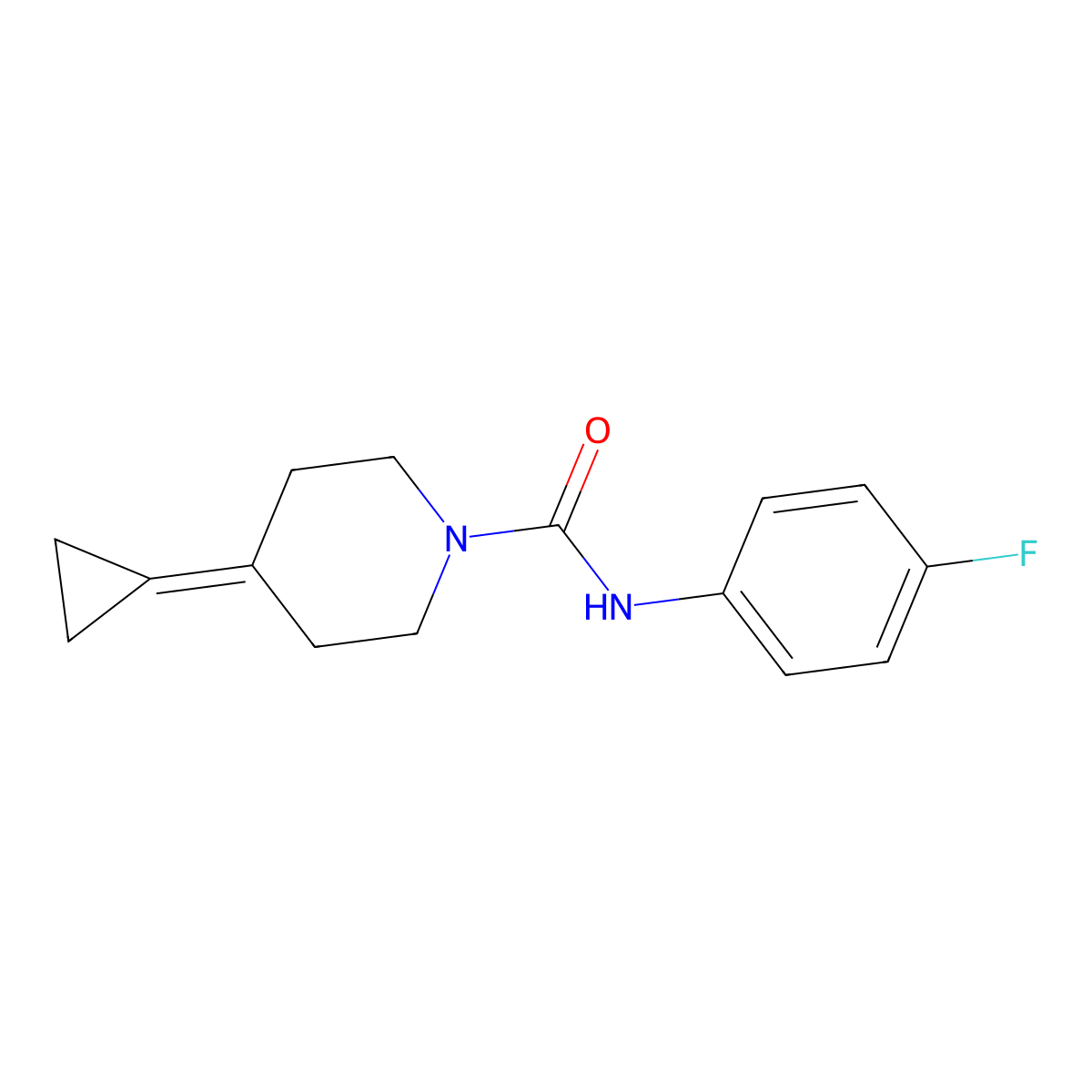 4-cyclopropylidene-N-(4-fluorophenyl)piperidine-1-carboxamide molecular structure, CAS 2097926-25-3