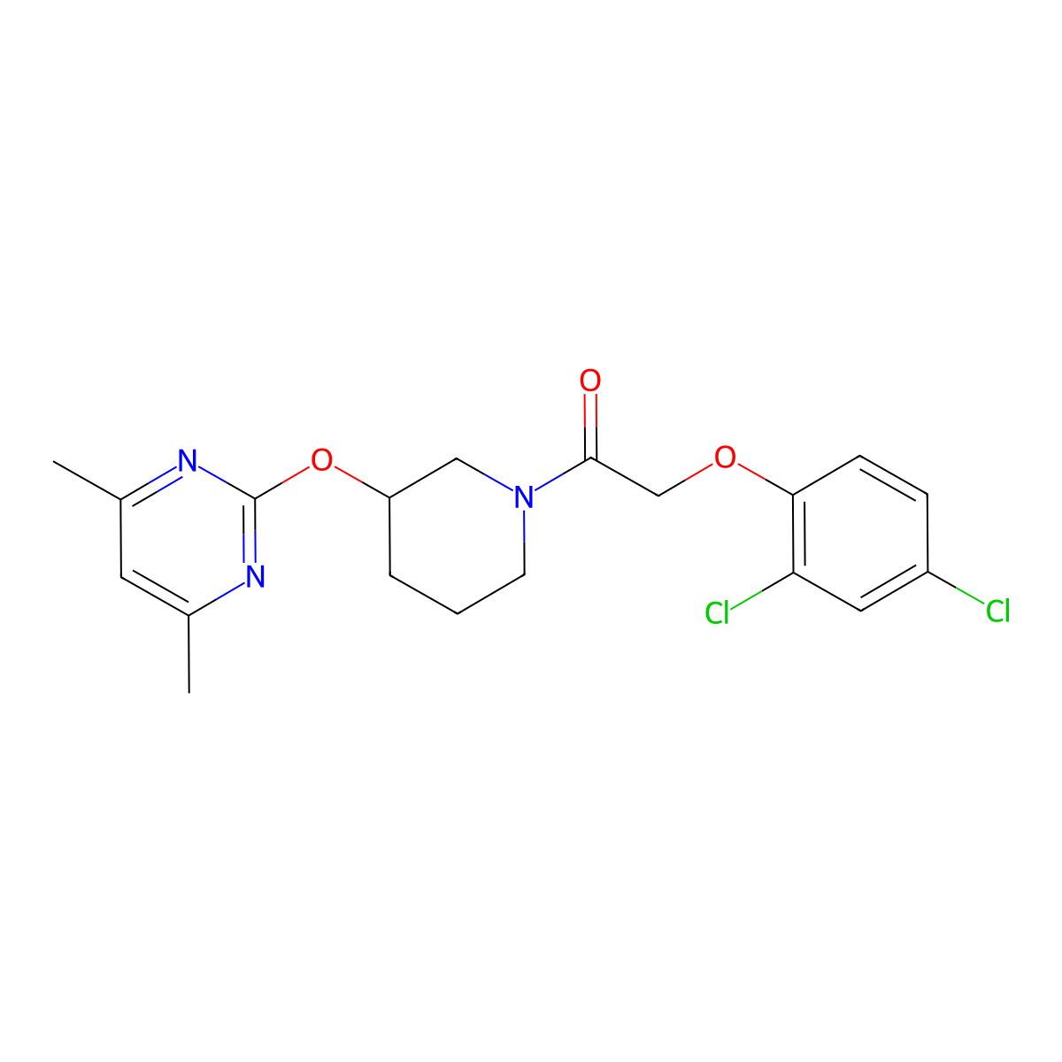 2-(2,4-Dichlorophenoxy)-1-{3-[(4,6-dimethylpyrimidin-2-yl)oxy]piperidin-1-yl}ethan-1-one molecular structure, CAS 2097926-27-5