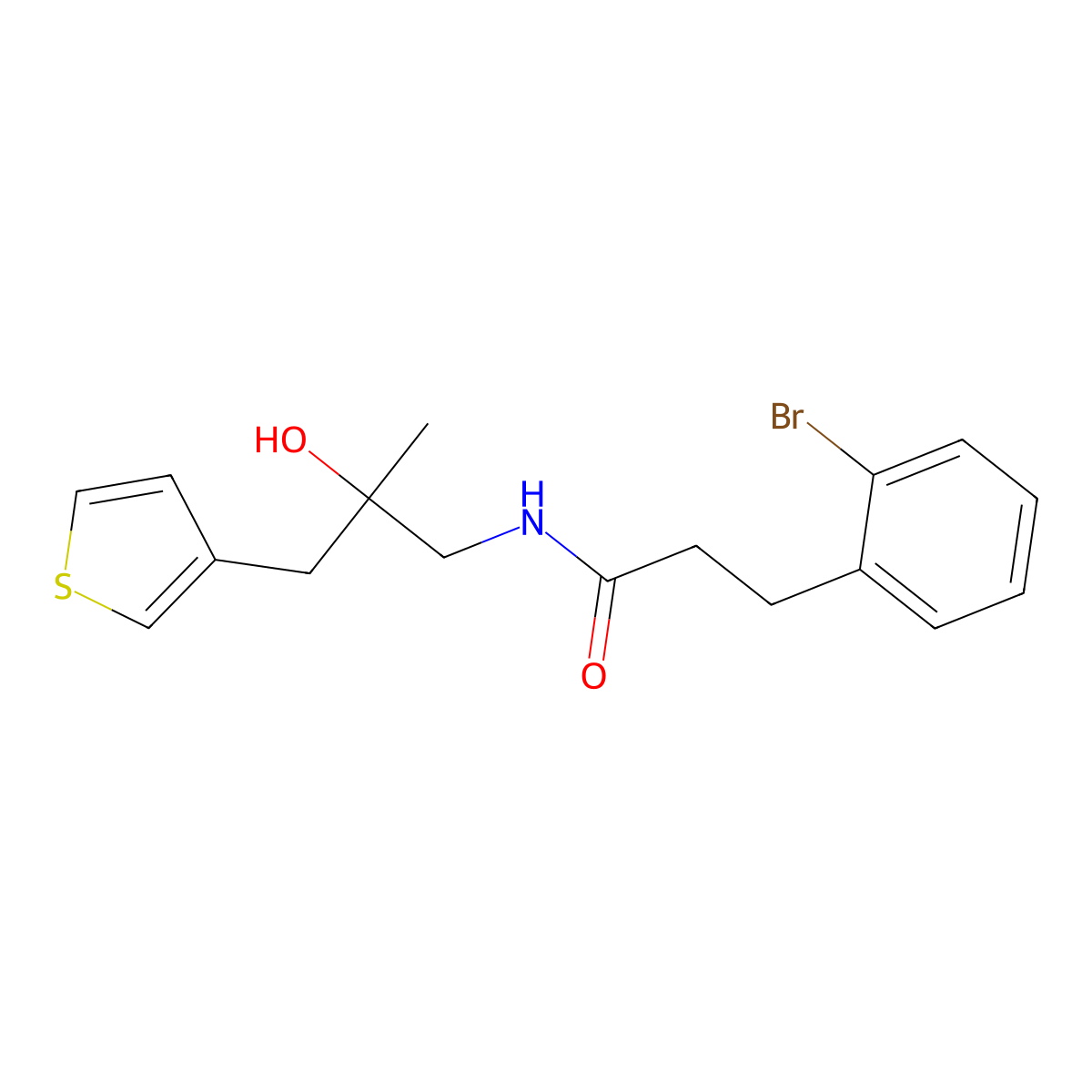 3-(2-bromophenyl)-N-{2-hydroxy-2-[(thiophen-3-yl)methyl]propyl}propanamide molecular structure, CAS 2097926-29-7