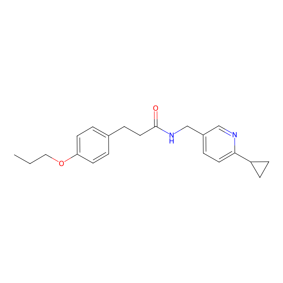N-[(6-cyclopropylpyridin-3-yl)methyl]-3-(4-propoxyphenyl)propanamide molecular structure, CAS 2097926-30-0