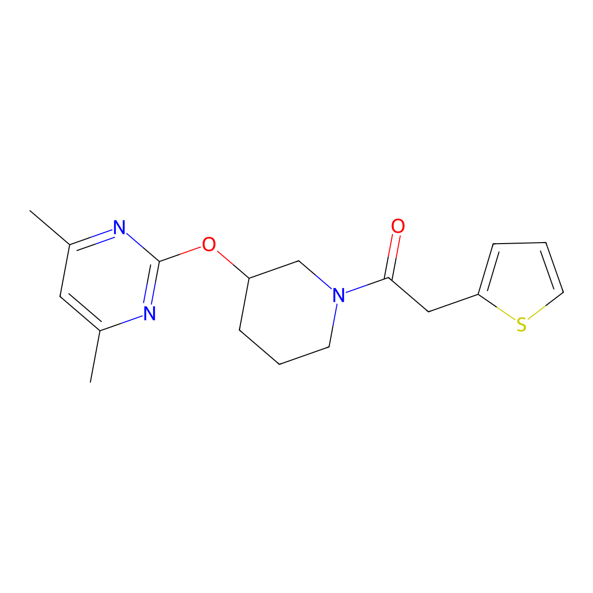 1-(3-((4,6-Dimethylpyrimidin-2-yl)oxy)piperidin-1-yl)-2-(thiophen-2-yl)ethanone molecular structure, CAS 2097926-32-2