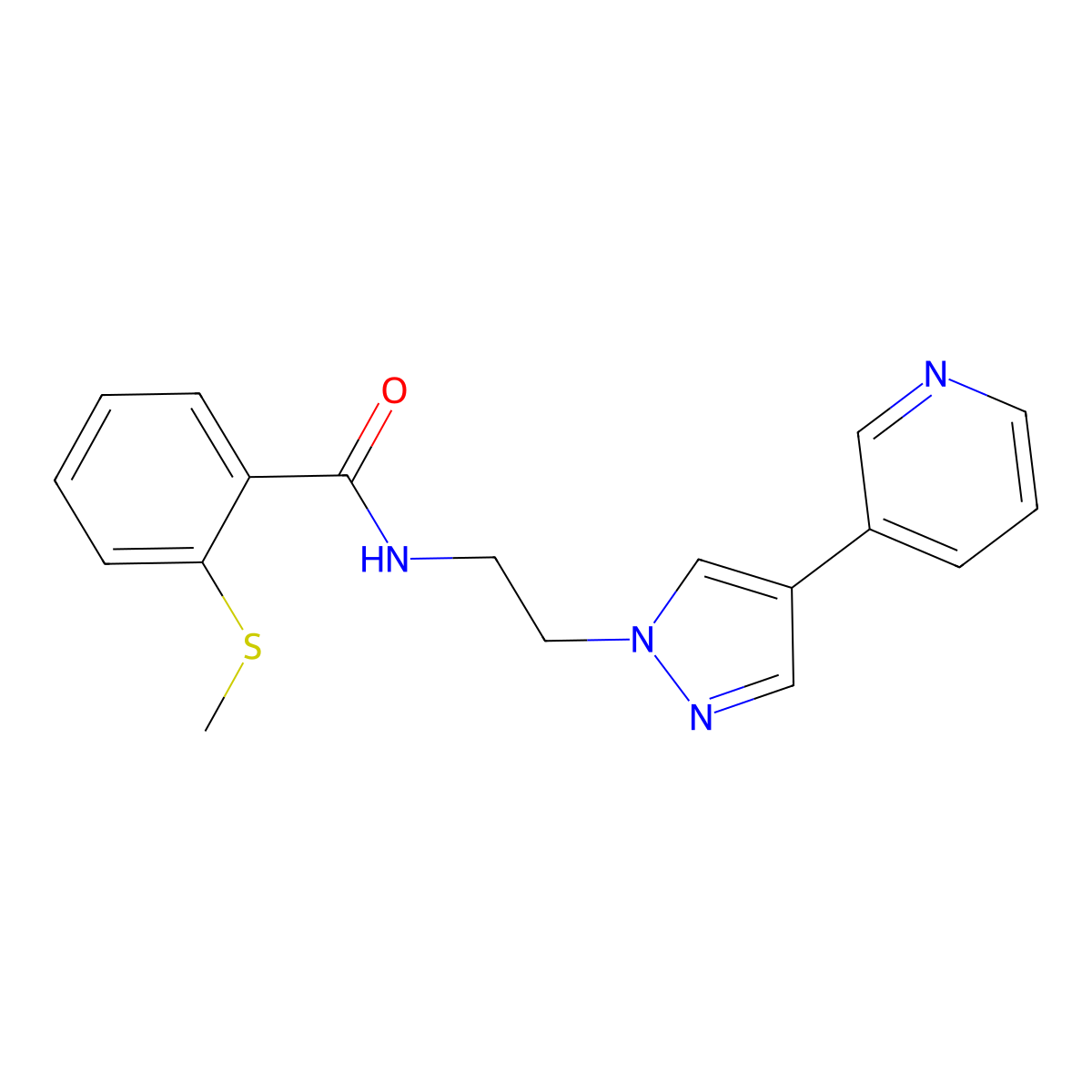 2-(methylsulfanyl)-N-{2-[4-(pyridin-3-yl)-1H-pyrazol-1-yl]ethyl}benzamide molecular structure, CAS 2097926-35-5