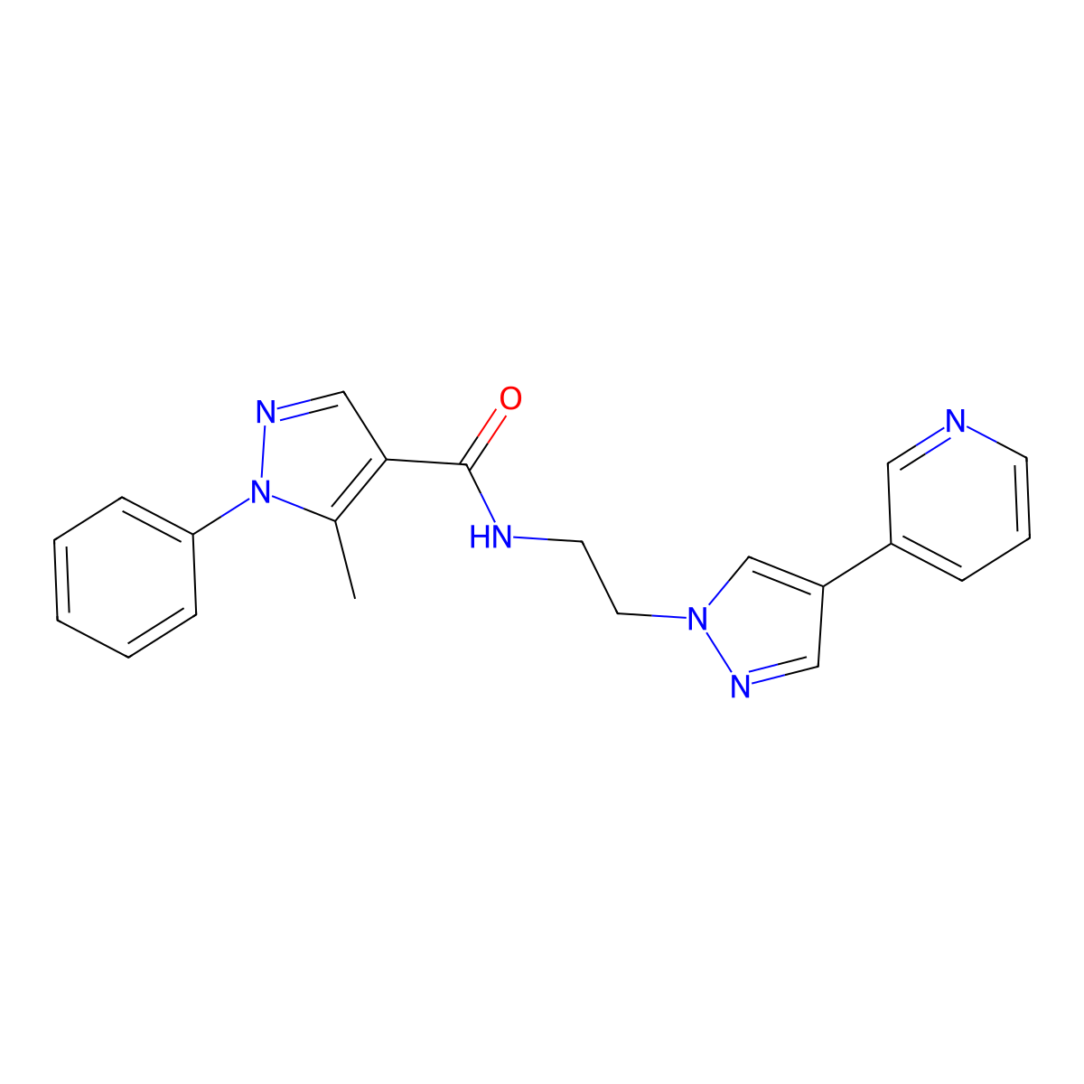 5-methyl-1-phenyl-N-{2-[4-(pyridin-3-yl)-1H-pyrazol-1-yl]ethyl}-1H-pyrazole-4-carboxamide molecular structure, CAS 2097926-41-3