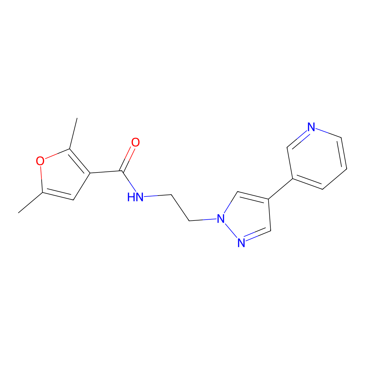 2,5-dimethyl-N-{2-[4-(pyridin-3-yl)-1H-pyrazol-1-yl]ethyl}furan-3-carboxamide molecular structure, CAS 2097926-42-4
