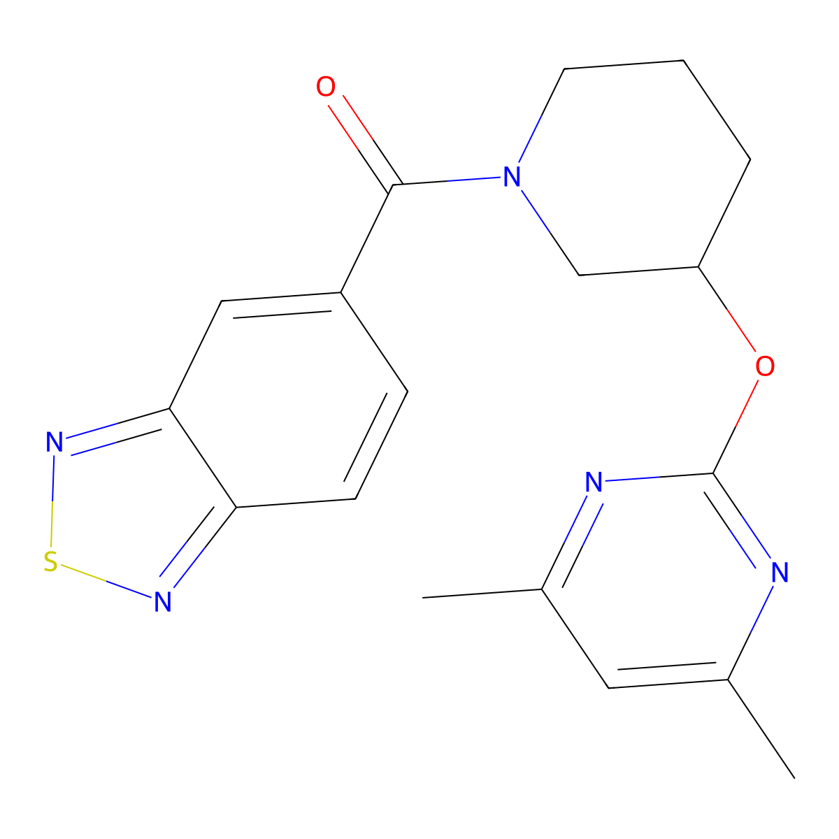 Benzo[c][1,2,5]thiadiazol-5-yl(3-((4,6-dimethylpyrimidin-2-yl)oxy)piperidin-1-yl)methanone molecular structure, CAS 2097926-44-6