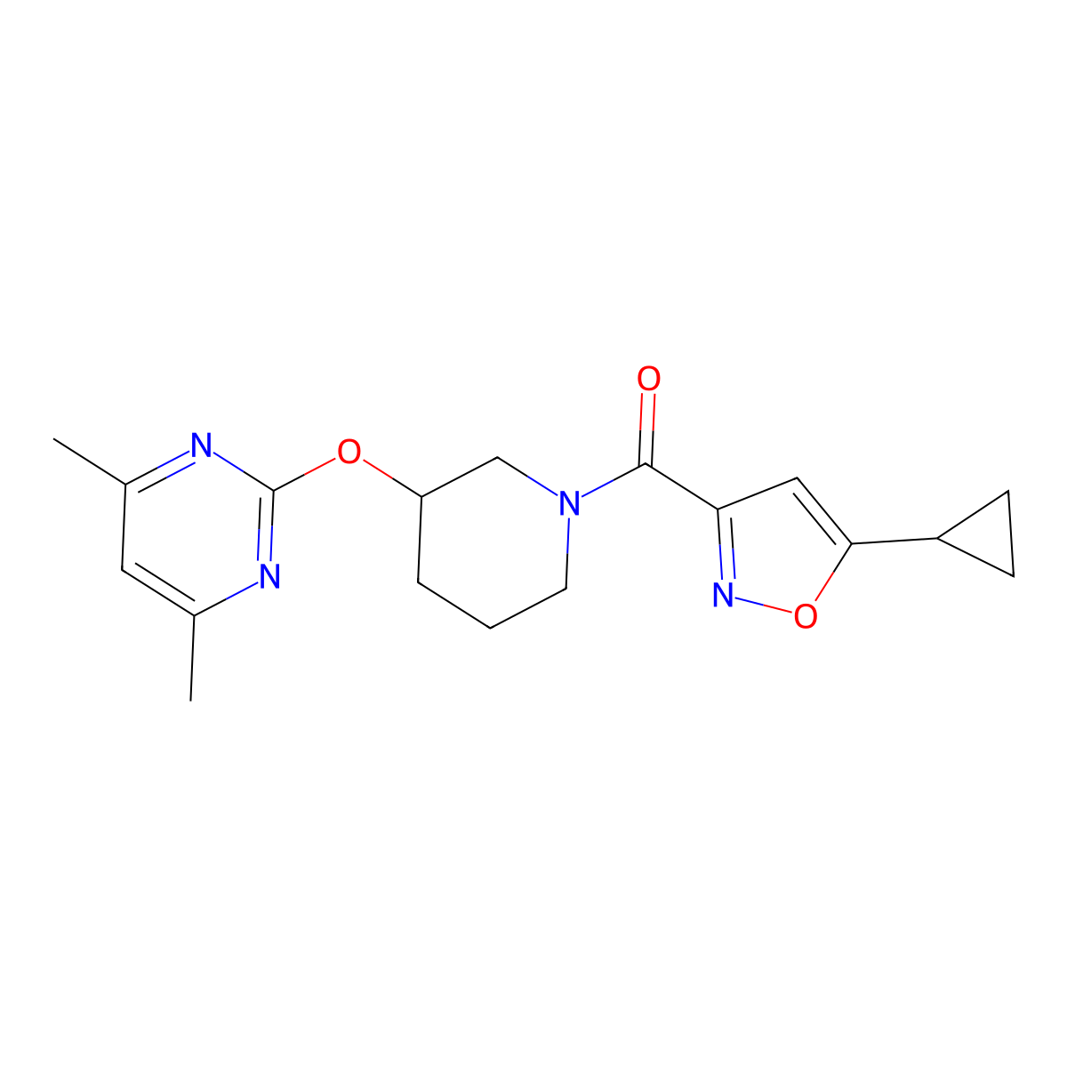 (5-Cyclopropylisoxazol-3-yl)(3-((4,6-dimethylpyrimidin-2-yl)oxy)piperidin-1-yl)methanone molecular structure, CAS 2097926-45-7