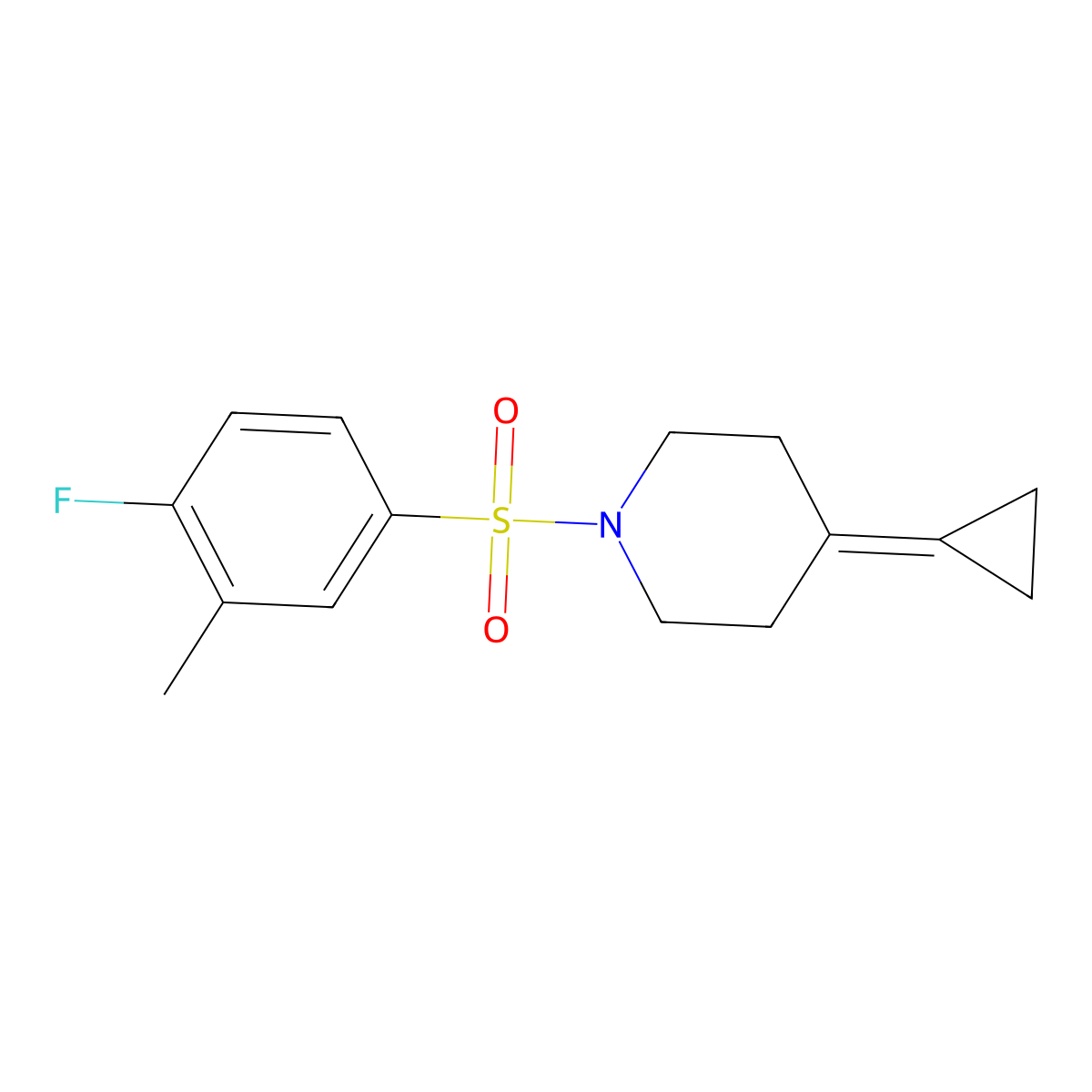 4-Cyclopropylidene-1-(4-fluoro-3-methylbenzenesulfonyl)piperidine molecular structure, CAS 2097926-47-9