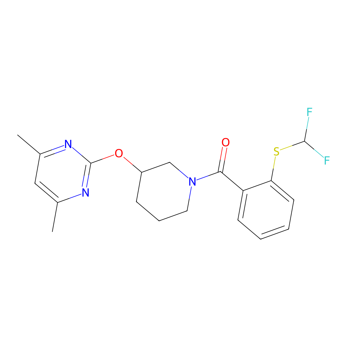(2-((Difluoromethyl)thio)phenyl)(3-((4,6-dimethylpyrimidin-2-yl)oxy)piperidin-1-yl)methanone molecular structure, CAS 2097926-48-0