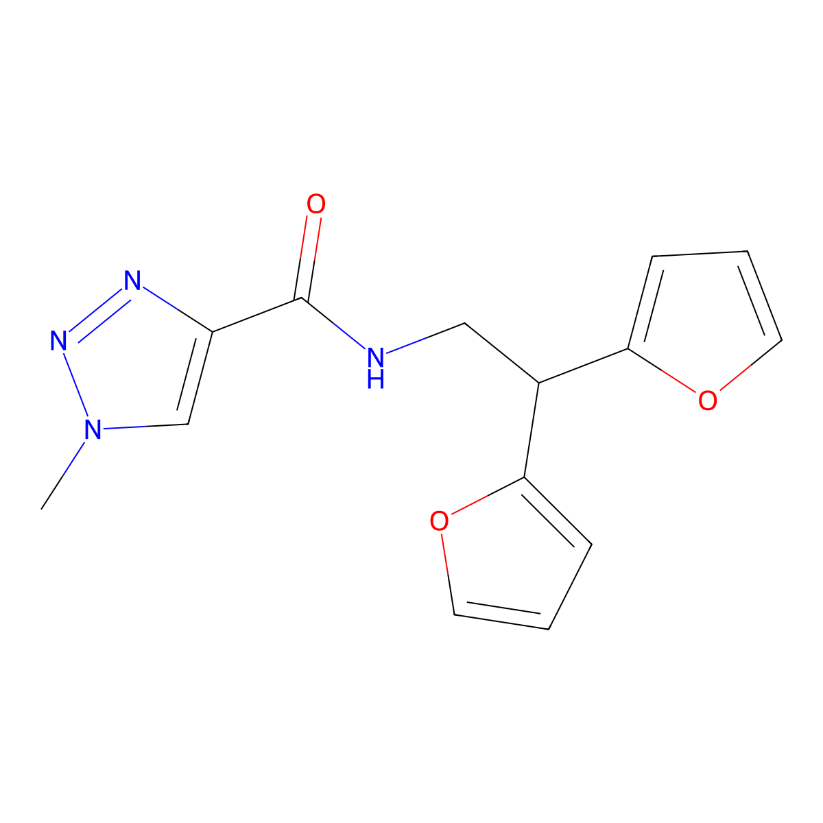 N-(2,2-di(furan-2-yl)ethyl)-1-methyl-1H-1,2,3-triazole-4-carboxamide molecular structure, CAS 2097926-50-4