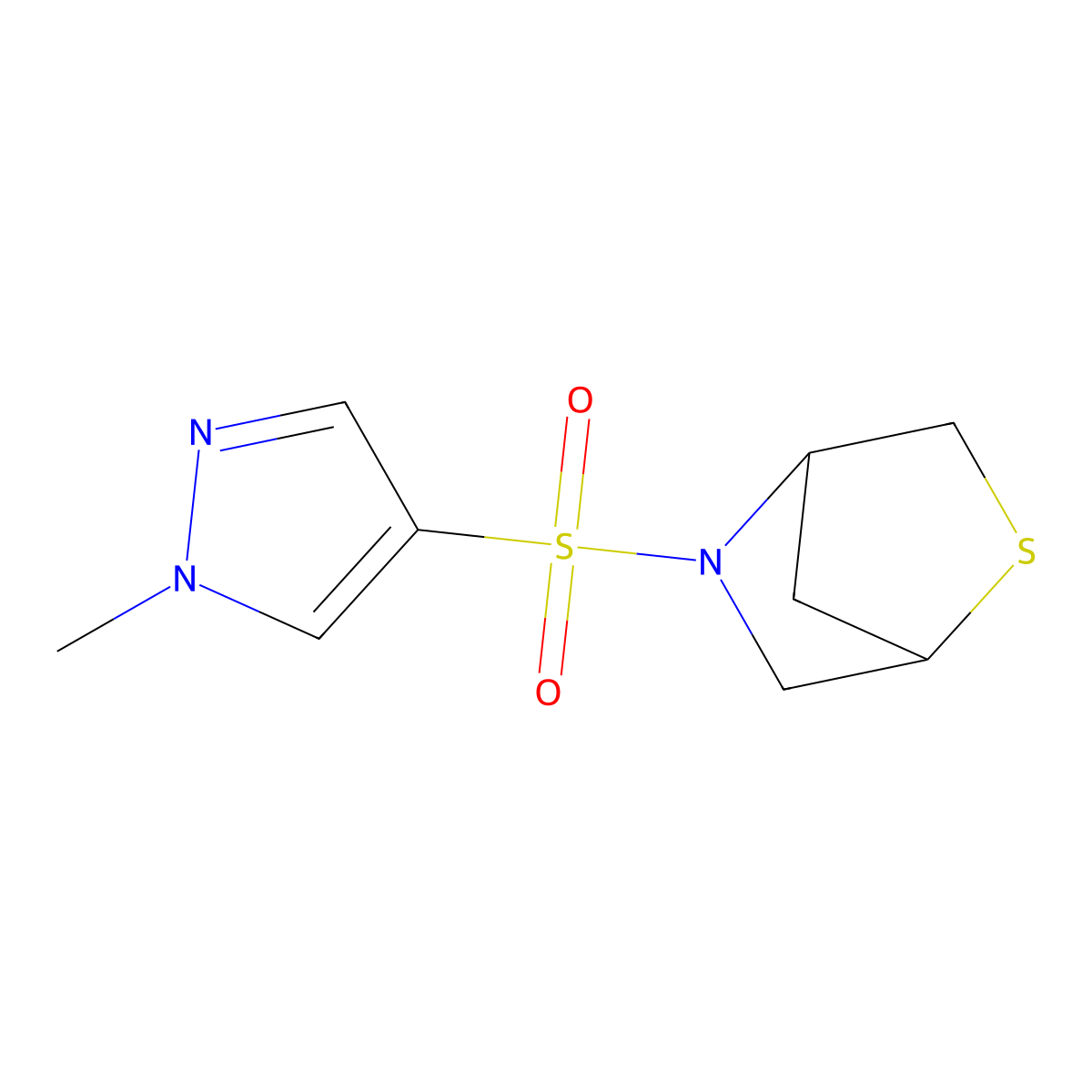 5-[(1-methyl-1H-pyrazol-4-yl)sulfonyl]-2-thia-5-azabicyclo[2.2.1]heptane molecular structure, CAS 2097926-52-6